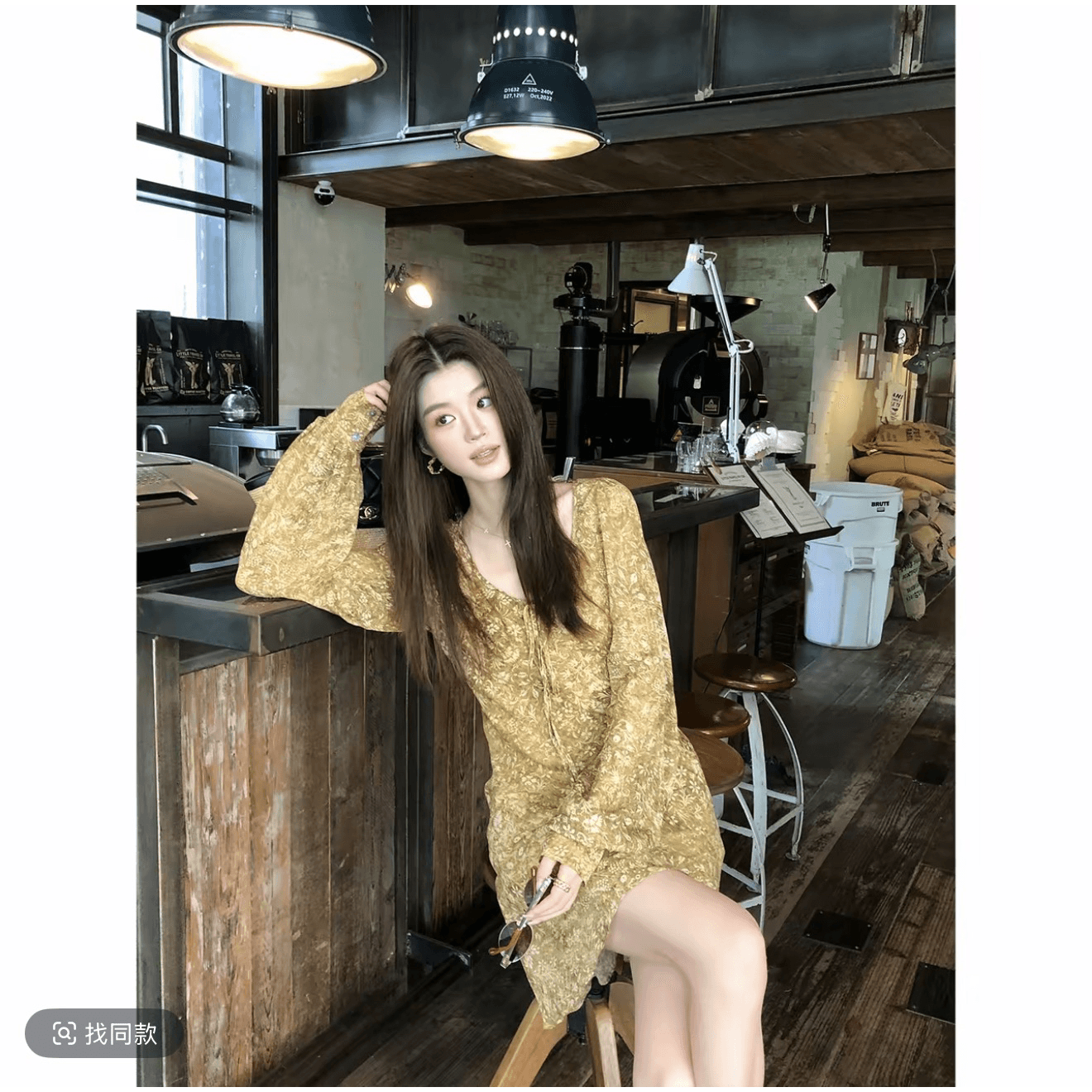 프랑스식 빛 럭셔리 오래된 돈 바람 이리저리 떠다니다 번쩍였다 조각 드레스 여름 아름다운 레트로 V넥 허리 수축 꽃무늬 치마 미니 스커트 여성 이미지 6