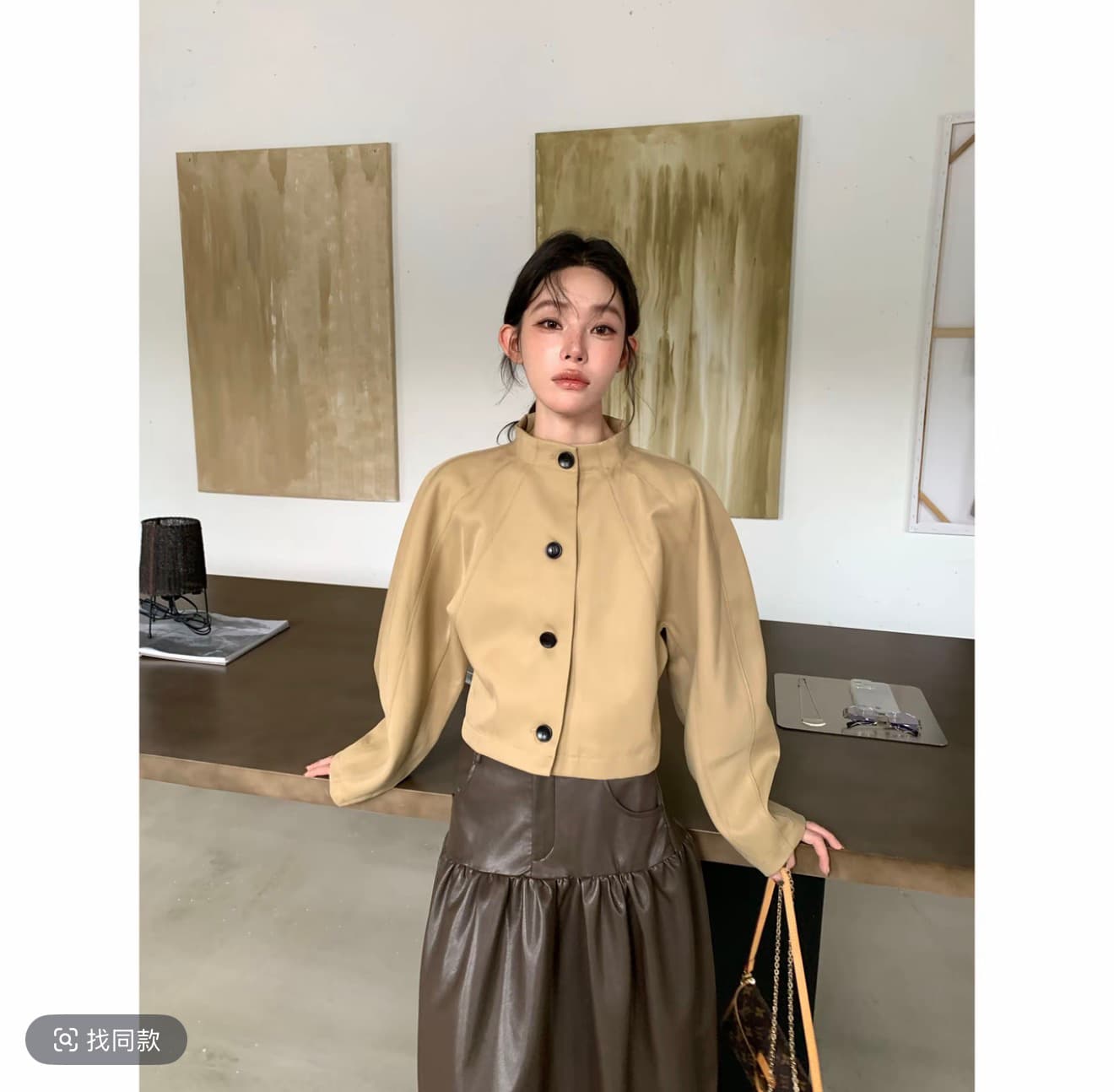 ywyw26f w 가을 새로운 스탠드 칼라 삽입 어깨 소매 작은 키 슬림해 보이는 다용도 쇼트 스타일 재킷 7531 상세 이미지 3