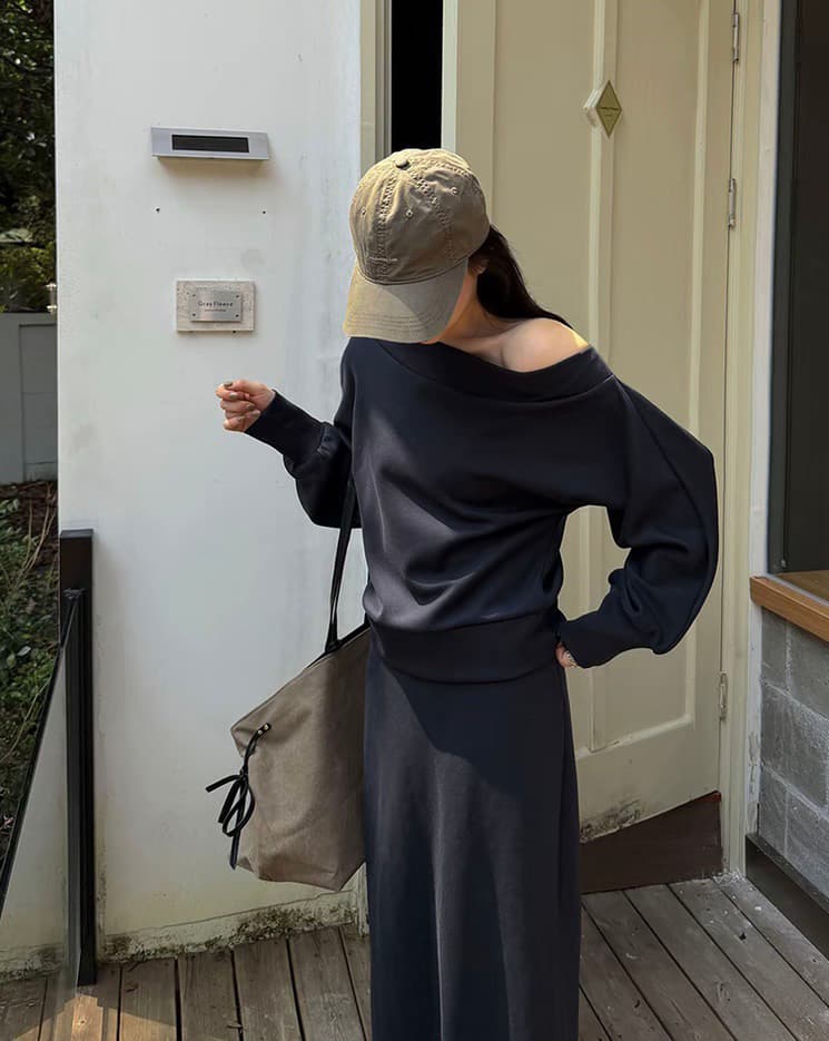 rosybow 한 부서 느긋한 바람 캐주얼 루즈핏 편안함 통기성 비스듬한 어깨 의류 반신 치마 세트 b1770 이미지 4