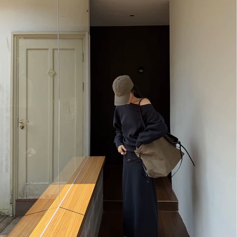 rosybow 한 부서 느긋한 바람 캐주얼 루즈핏 편안함 통기성 비스듬한 어깨 의류 반신 치마 세트 b1770 이미지 6