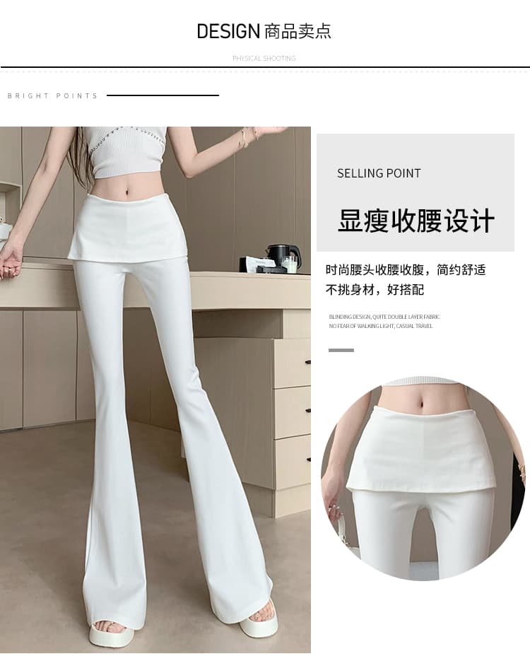 랩스커트팬츠 패치워크 마이크로 나팔 정장 바지 여성 여름 얇은 스타일 페이크 레이어드 하이웨이스트 캐주얼 바지 도루 가을 센스 바닥 청소 긴 바지 상세 이미지 7