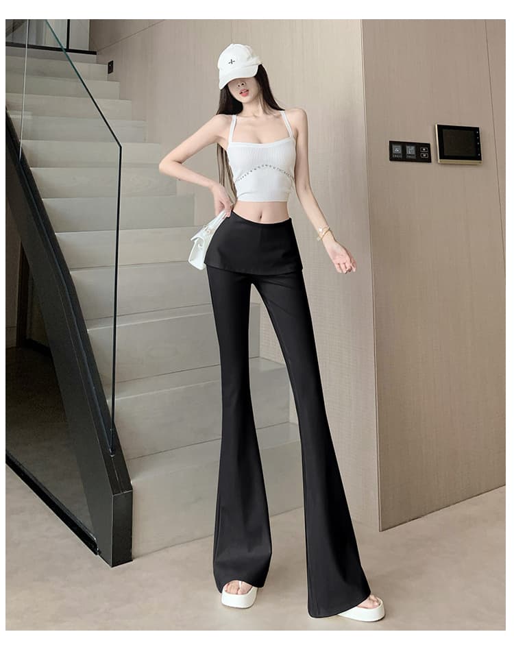 랩스커트팬츠 패치워크 마이크로 나팔 정장 바지 여성 여름 얇은 스타일 페이크 레이어드 하이웨이스트 캐주얼 바지 도루 가을 센스 바닥 청소 긴 바지 상세 이미지 25