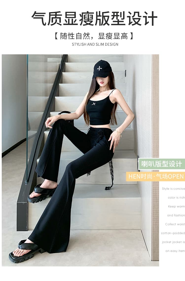 검정색 부츠컷 바지 여성 여름 하이웨이스트 몸매 가꾸기 슬림해 보이는 고급 센스 도루 센스 정장 나팔 바지 캐주얼 바닥 청소 긴 바지 상세 이미지 3
