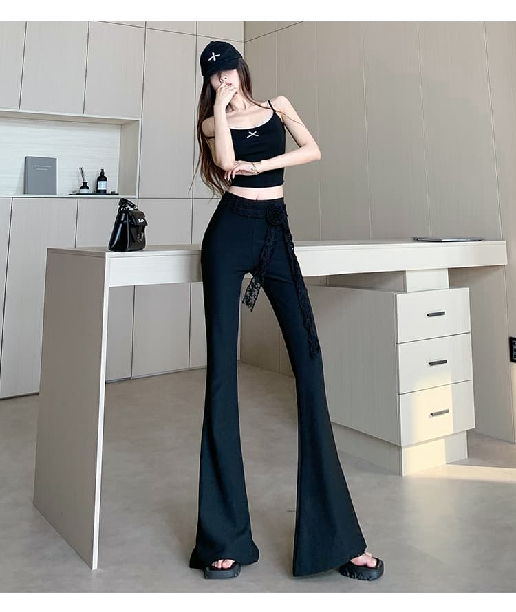 검정색 부츠컷 바지 여성 여름 하이웨이스트 몸매 가꾸기 슬림해 보이는 고급 센스 도루 센스 정장 나팔 바지 캐주얼 바닥 청소 긴 바지 상세 이미지 20