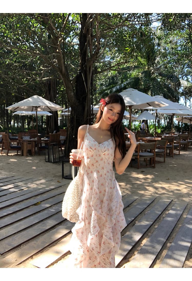 레드 맨 파빌리온 슬립 여성 드레스 2026 년 새로운 봄 프랑스식 화이트 꽃무늬 롱 스커트 몸매 가꾸기 품격 치마 상세 이미지 5