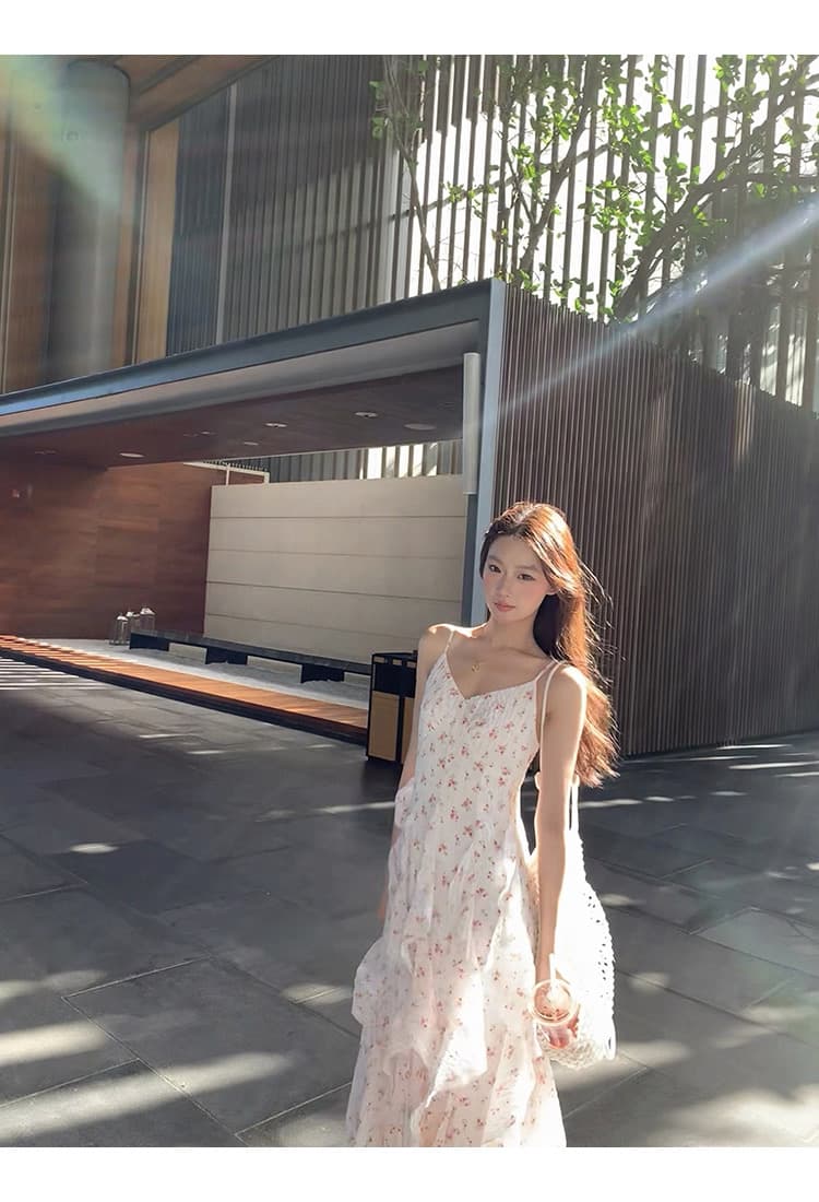 레드 맨 파빌리온 슬립 여성 드레스 2026 년 새로운 봄 프랑스식 화이트 꽃무늬 롱 스커트 몸매 가꾸기 품격 치마 상세 이미지 12