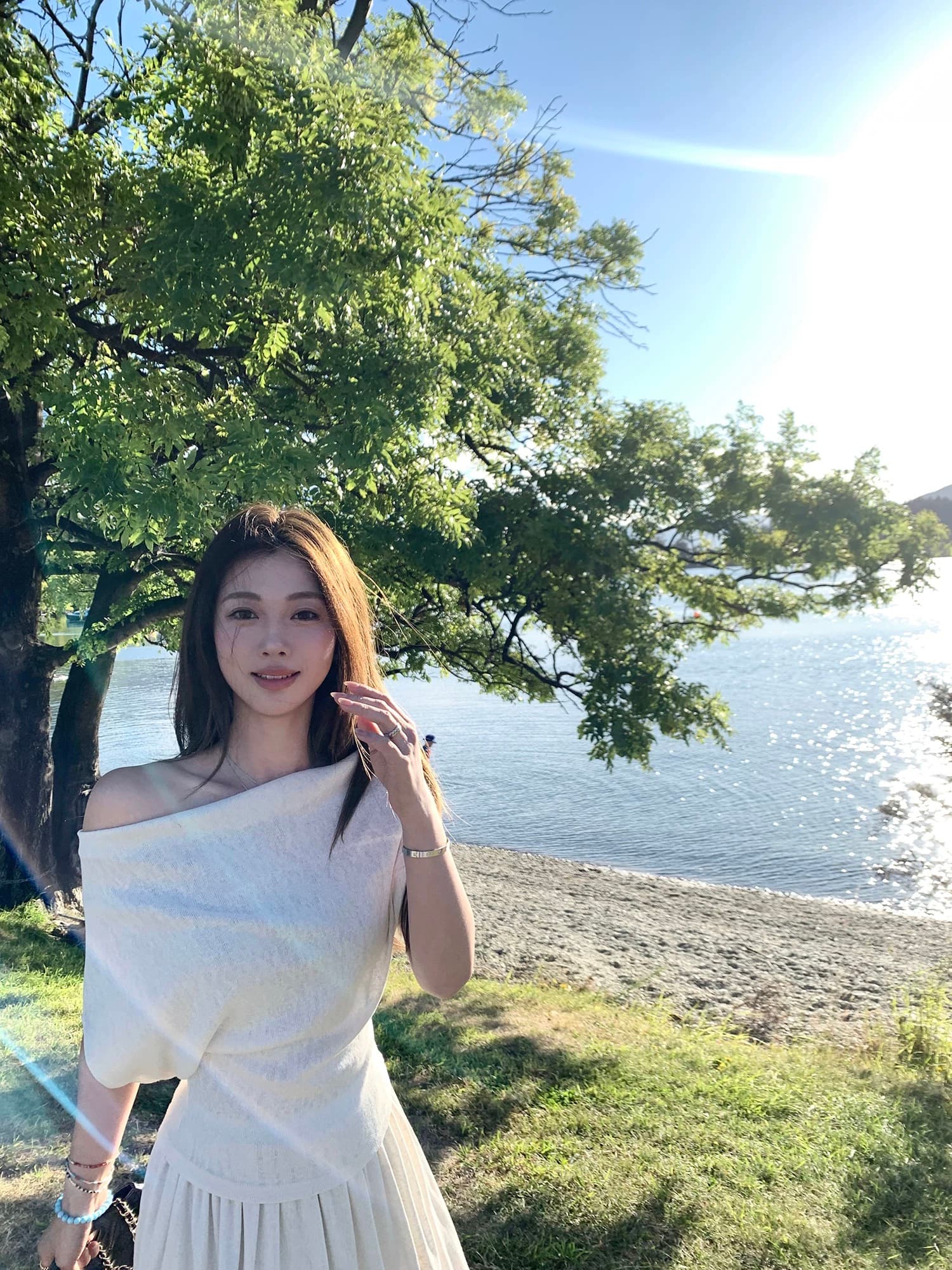 편안함 좋은 착용 비스듬한 어깨 t 반 스커트 세트 이미지 2