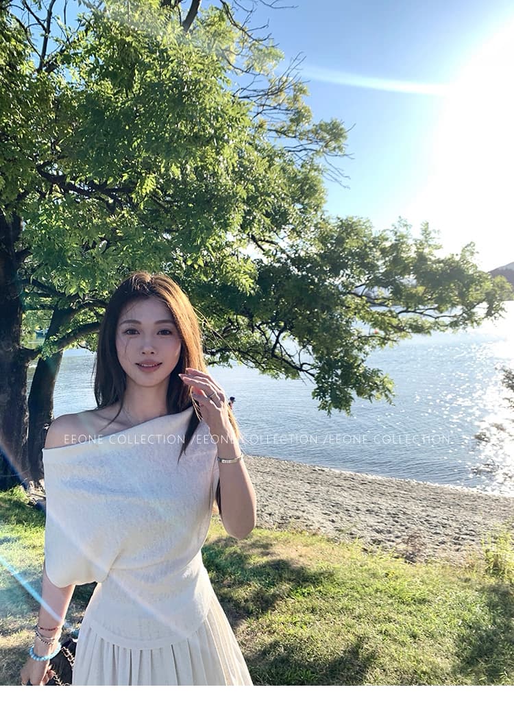 편안함 좋은 착용 비스듬한 어깨 t 반 스커트 세트 상세 이미지 3