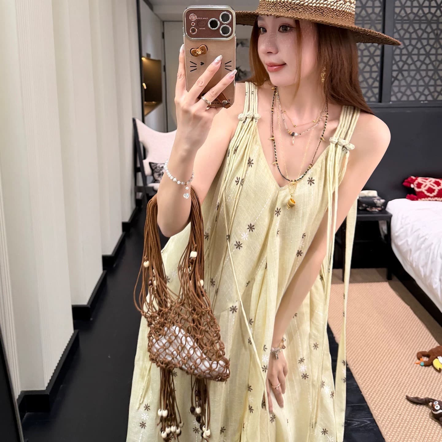 해풍 빛 언어 여행 착용 가져 가라. bi 입력 황색 패치워크 대 치마 슬립 롱 스커트 이미지 5