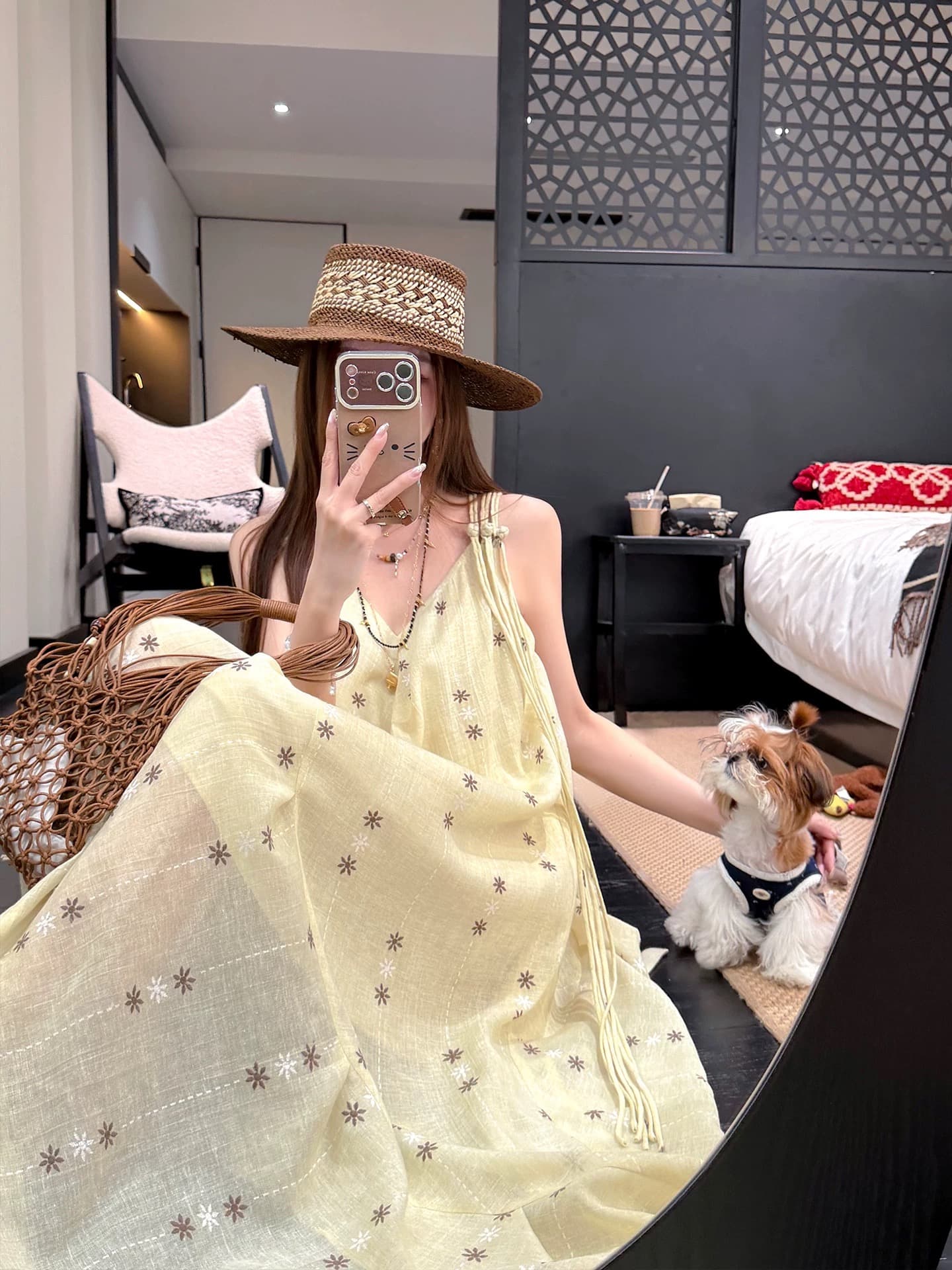 해풍 빛 언어 여행 착용 가져 가라. bi 입력 황색 패치워크 대 치마 슬립 롱 스커트 상세 이미지 4