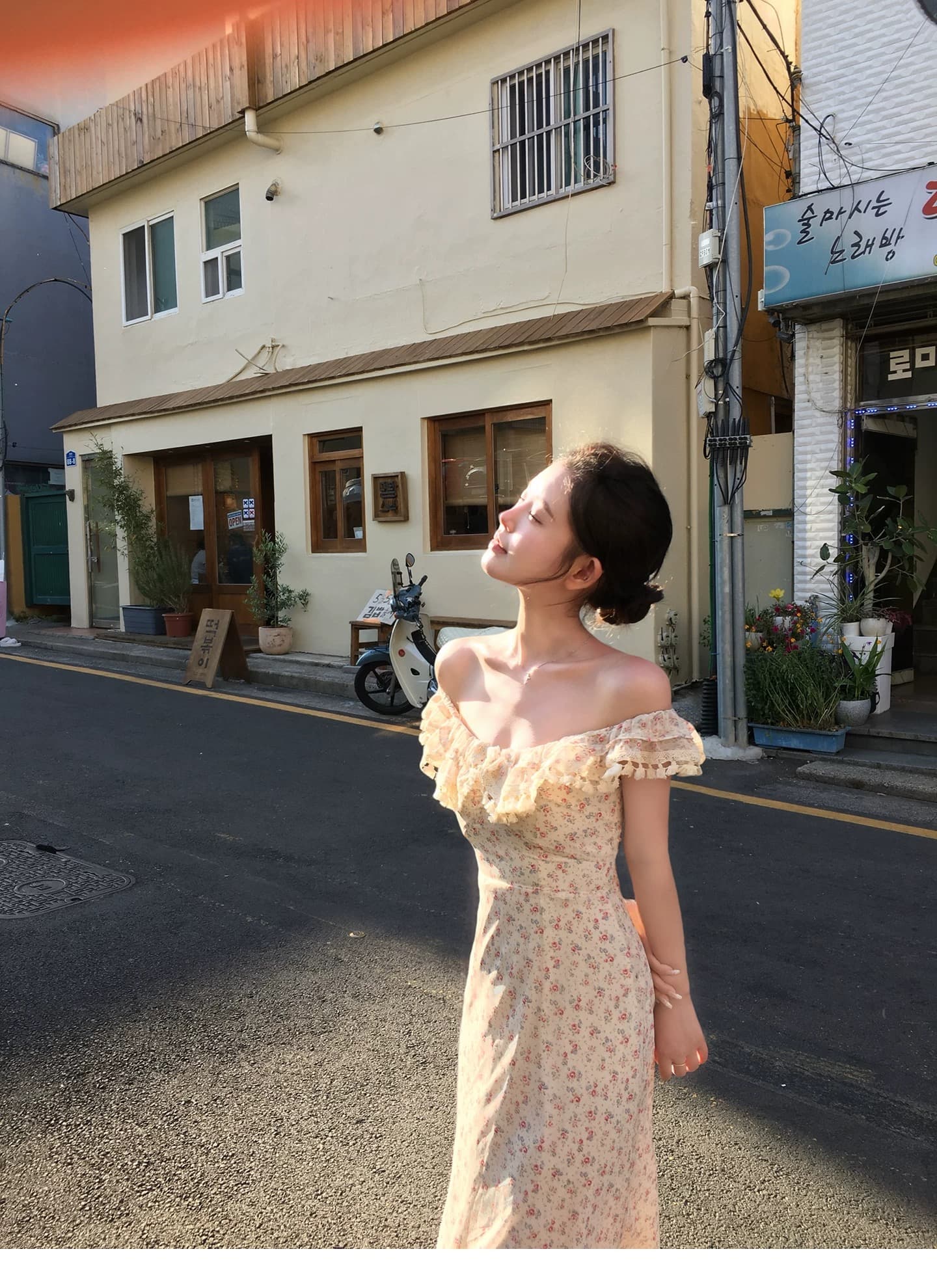 쉬폰 꽃무늬 캐주얼 미니멀리즘 프린트 부드러운 민소매 패션 몸매 가꾸기 드레스 상세 이미지 5