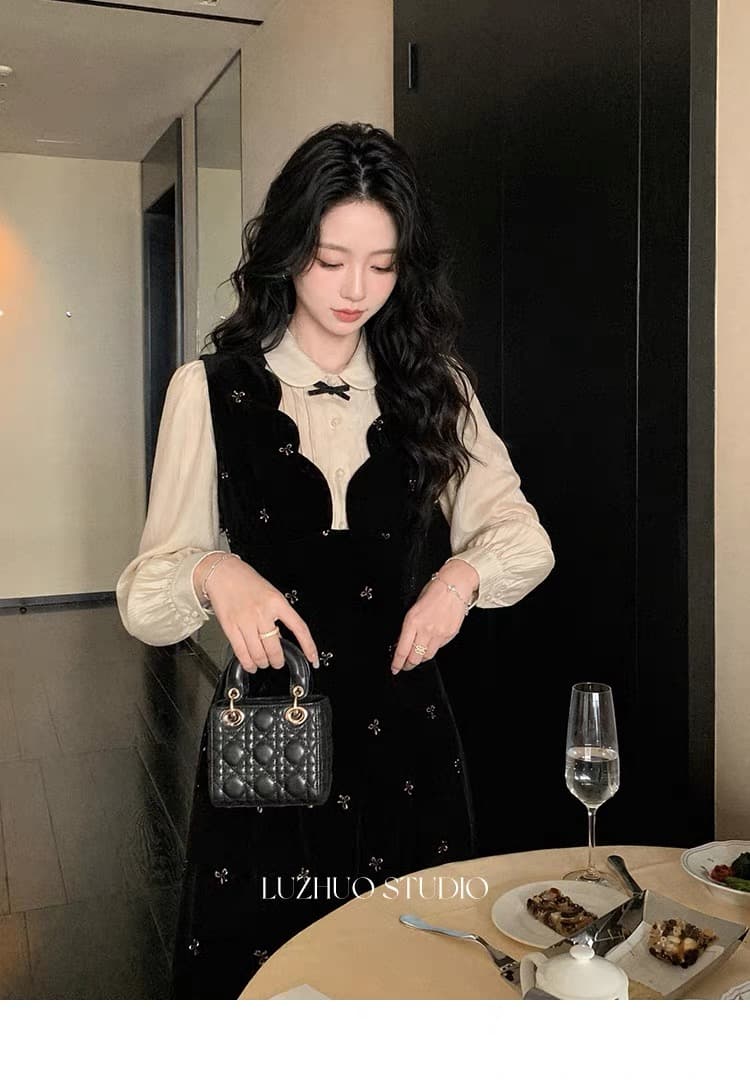검정색 벨벳 치마 상세 이미지 6