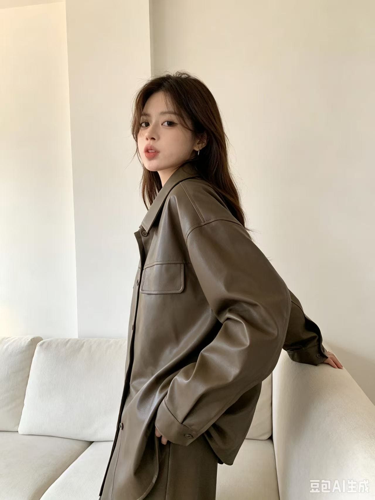 가을 새로운 루즈핏 캐주얼 가죽 재킷 셔츠 레트로 재킷 여성 코트 이미지 3