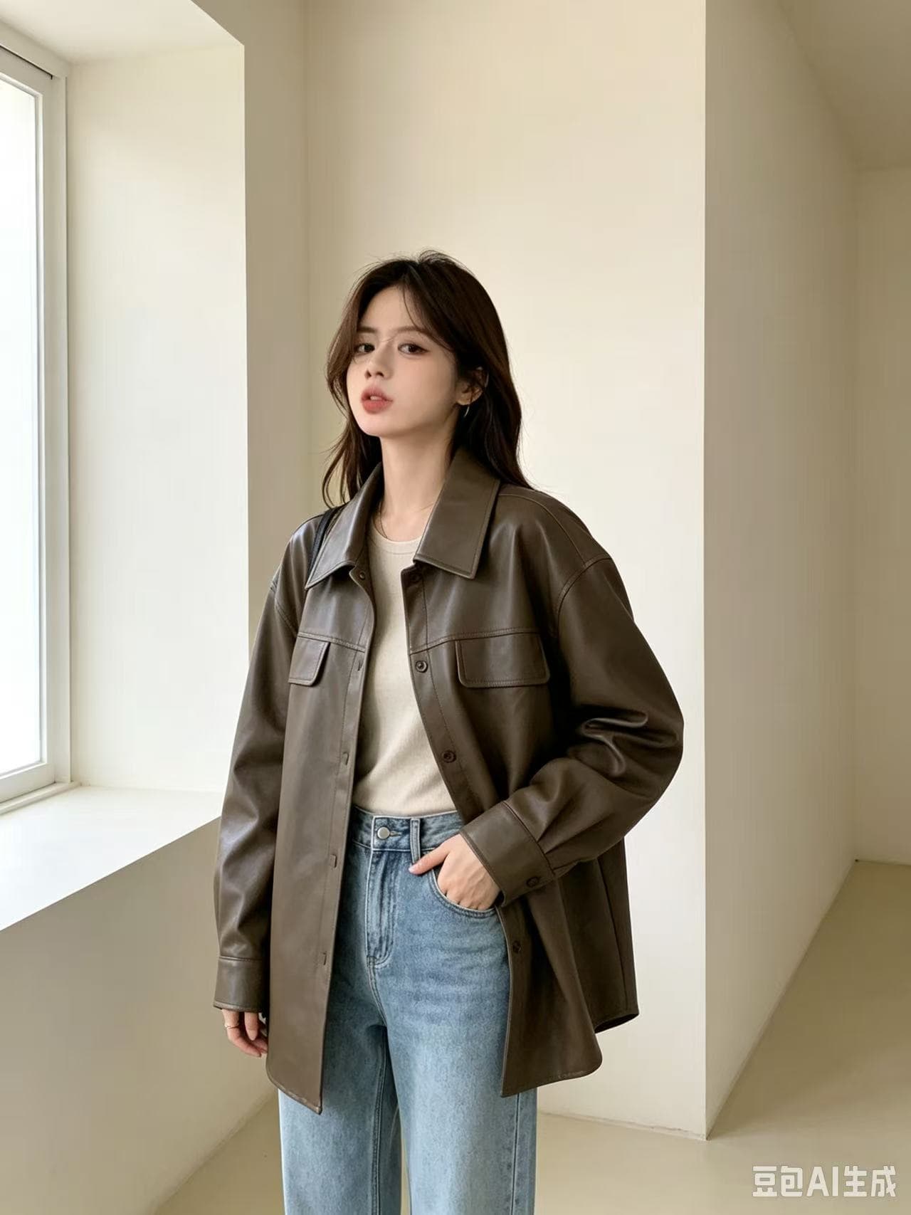 가을 새로운 루즈핏 캐주얼 가죽 재킷 셔츠 레트로 재킷 여성 코트 상세 이미지 8