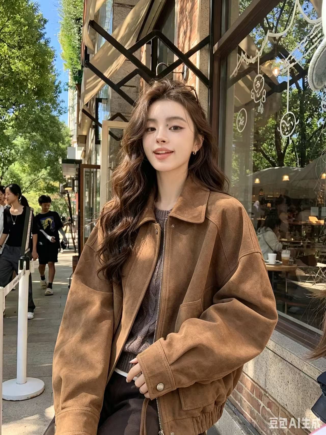 현대 가을의 날 밤나무 차가운 바람의 소리 넓은 에디션 구조 가죽 재킷