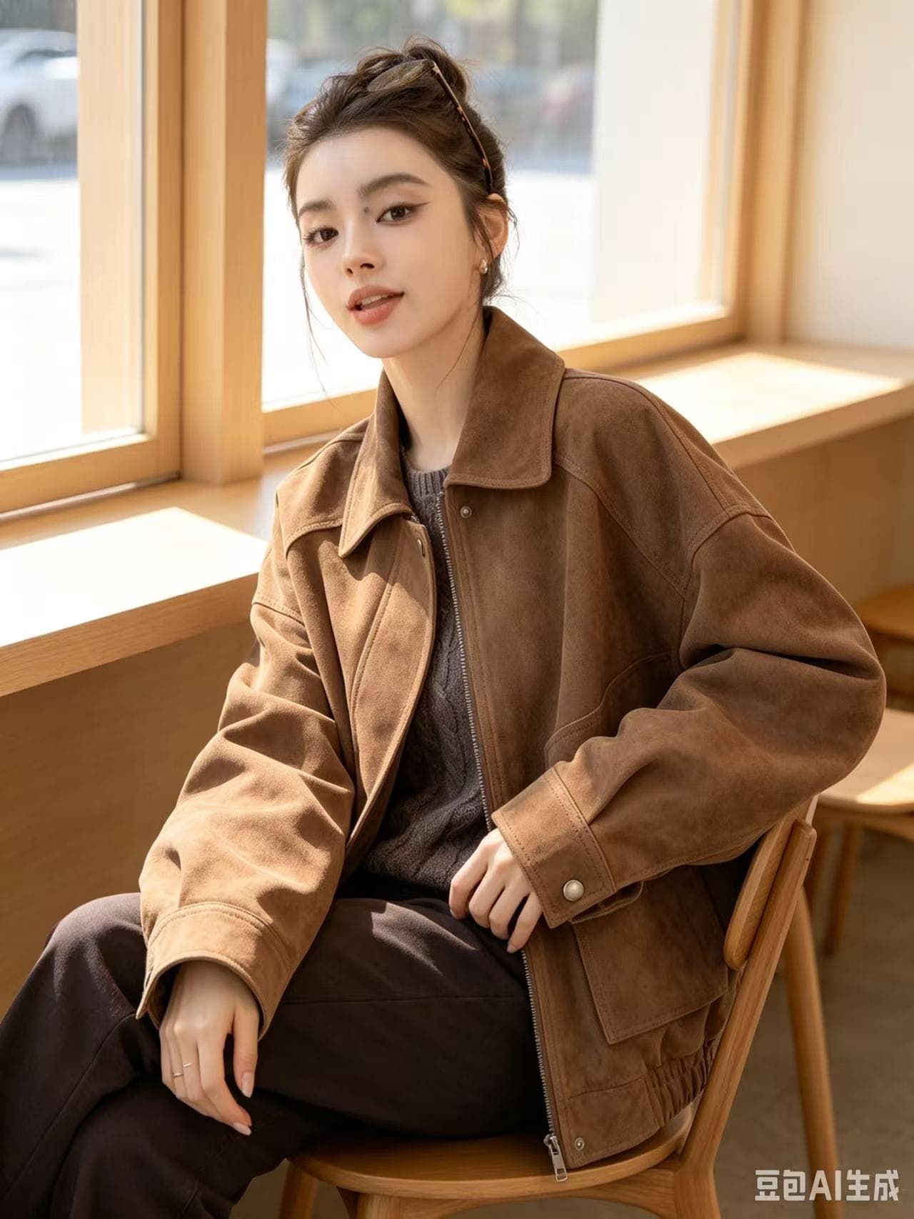 현대 가을의 날 밤나무 차가운 바람의 소리 넓은 에디션 구조 가죽 재킷 이미지 2