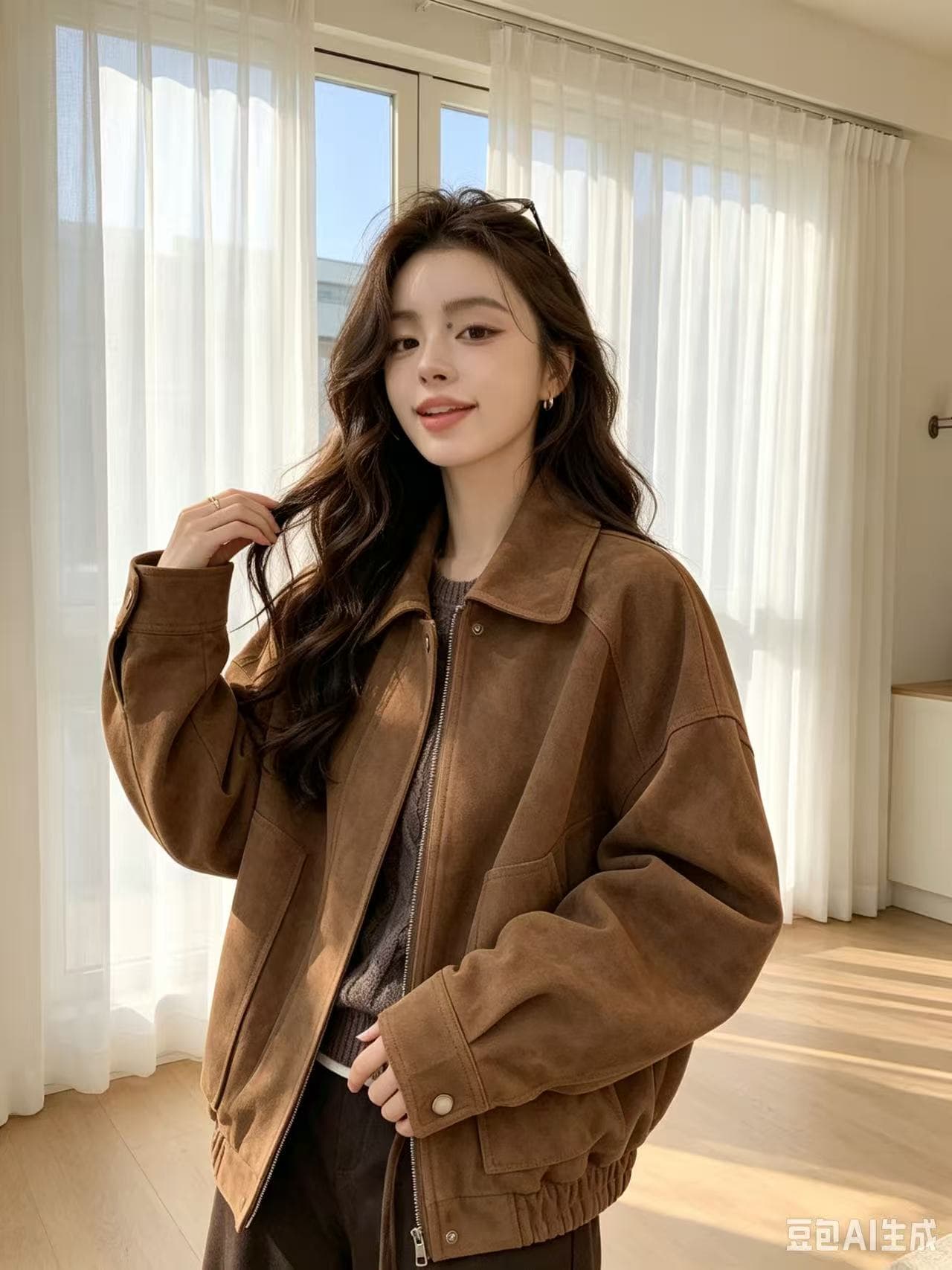 현대 가을의 날 밤나무 차가운 바람의 소리 넓은 에디션 구조 가죽 재킷 상세 이미지 3