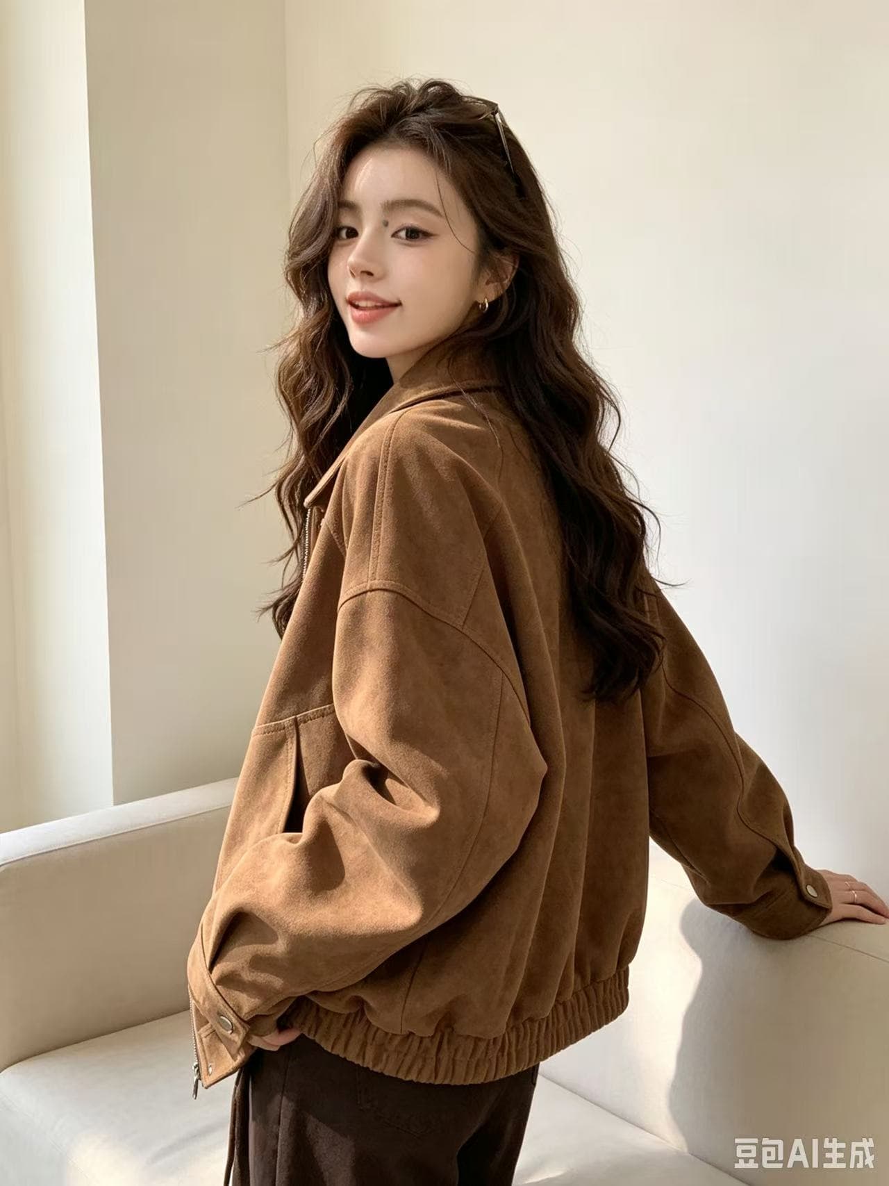 현대 가을의 날 밤나무 차가운 바람의 소리 넓은 에디션 구조 가죽 재킷 상세 이미지 4