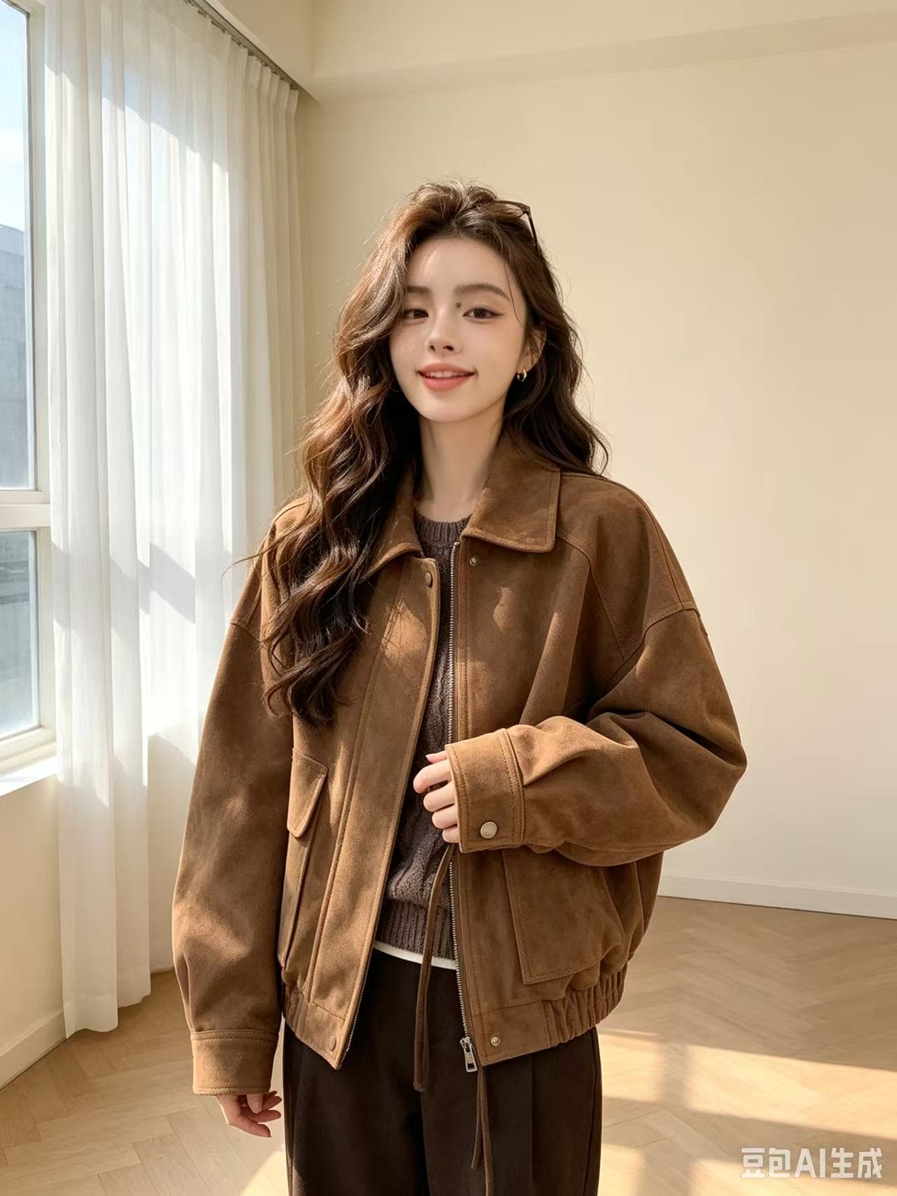 현대 가을의 날 밤나무 차가운 바람의 소리 넓은 에디션 구조 가죽 재킷 상세 이미지 5