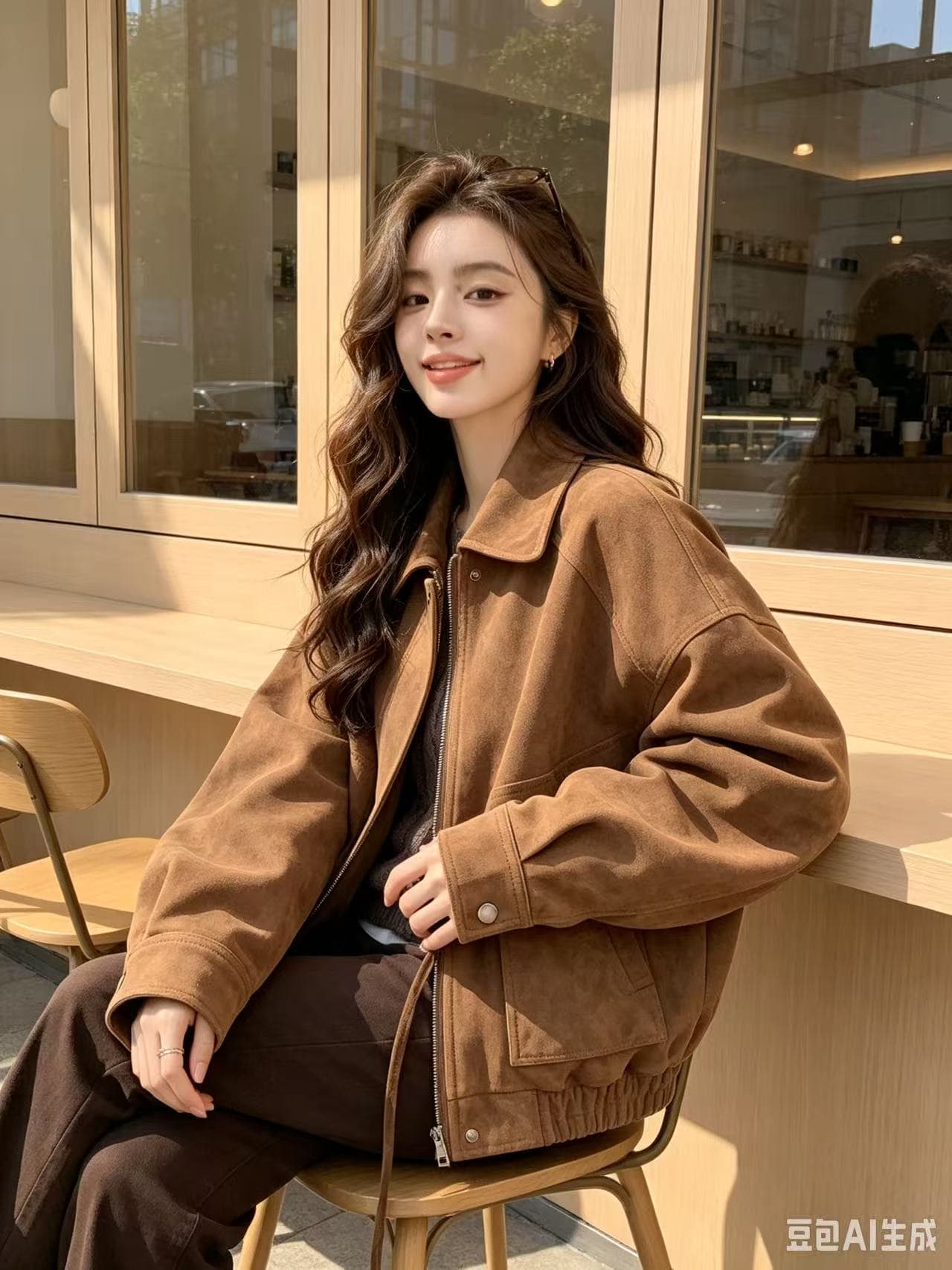 현대 가을의 날 밤나무 차가운 바람의 소리 넓은 에디션 구조 가죽 재킷 상세 이미지 7