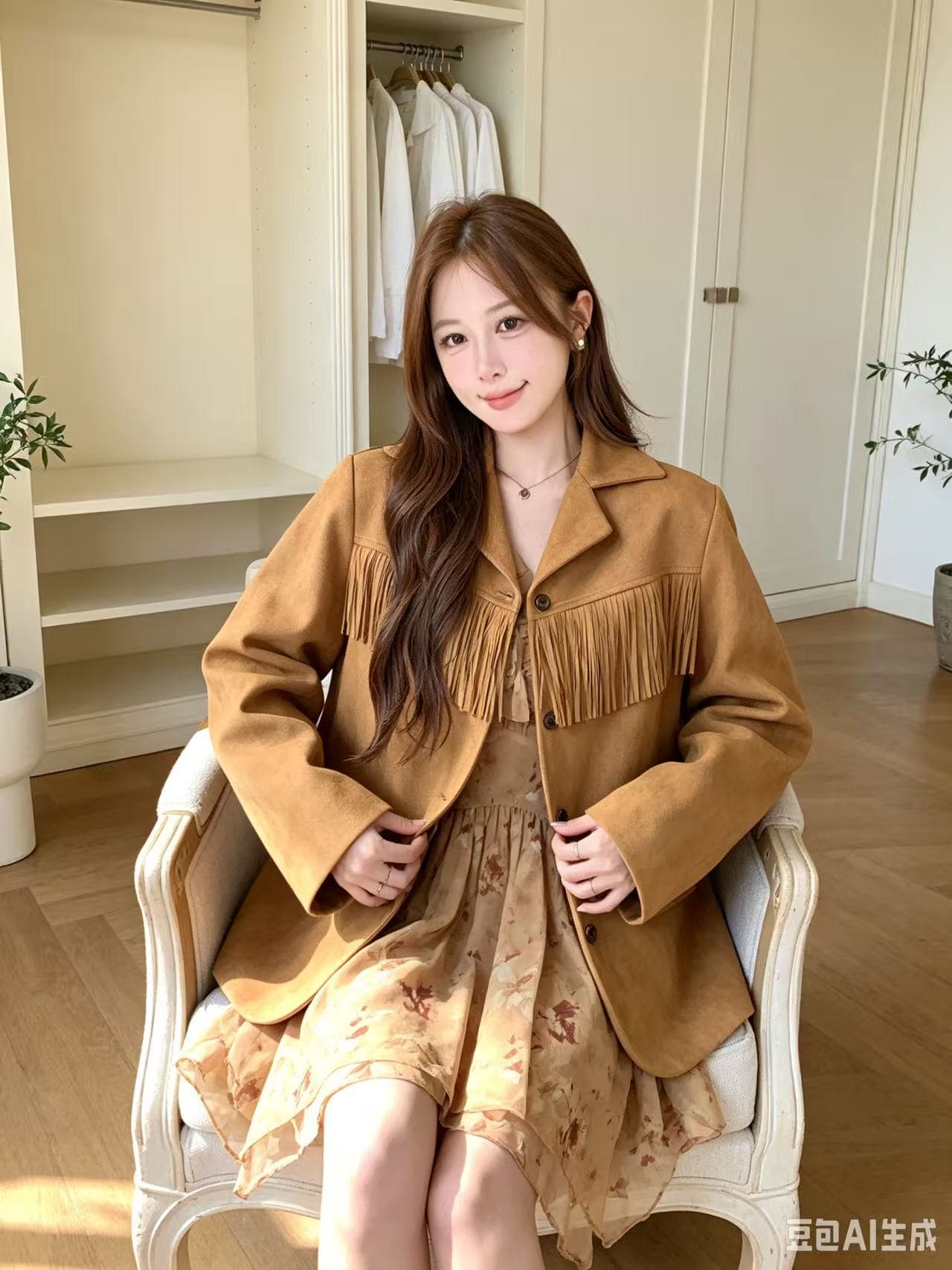 레트로 술 디자인 스웨이드 원단 블레이저 이미지 3