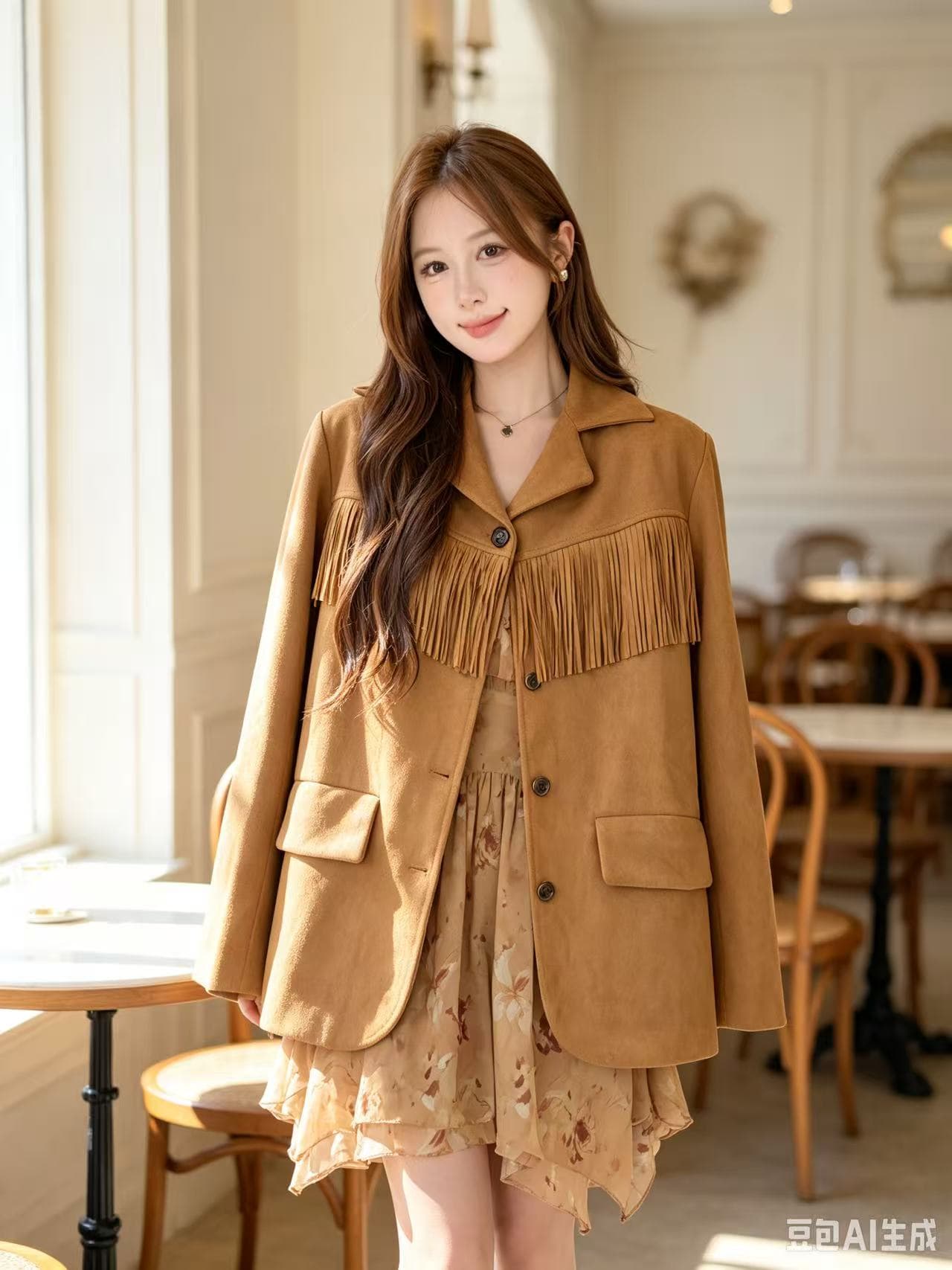 레트로 술 디자인 스웨이드 원단 블레이저 상세 이미지 2