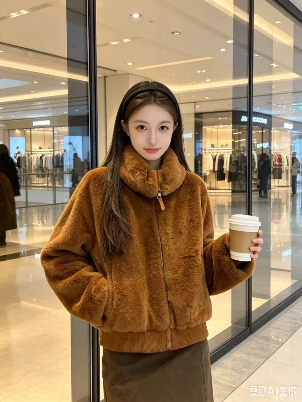 산책 눈 섬 더블 지퍼 폴로 칼라 모방 fall 털 환경 보호 모피 여성 코트 이미지 3