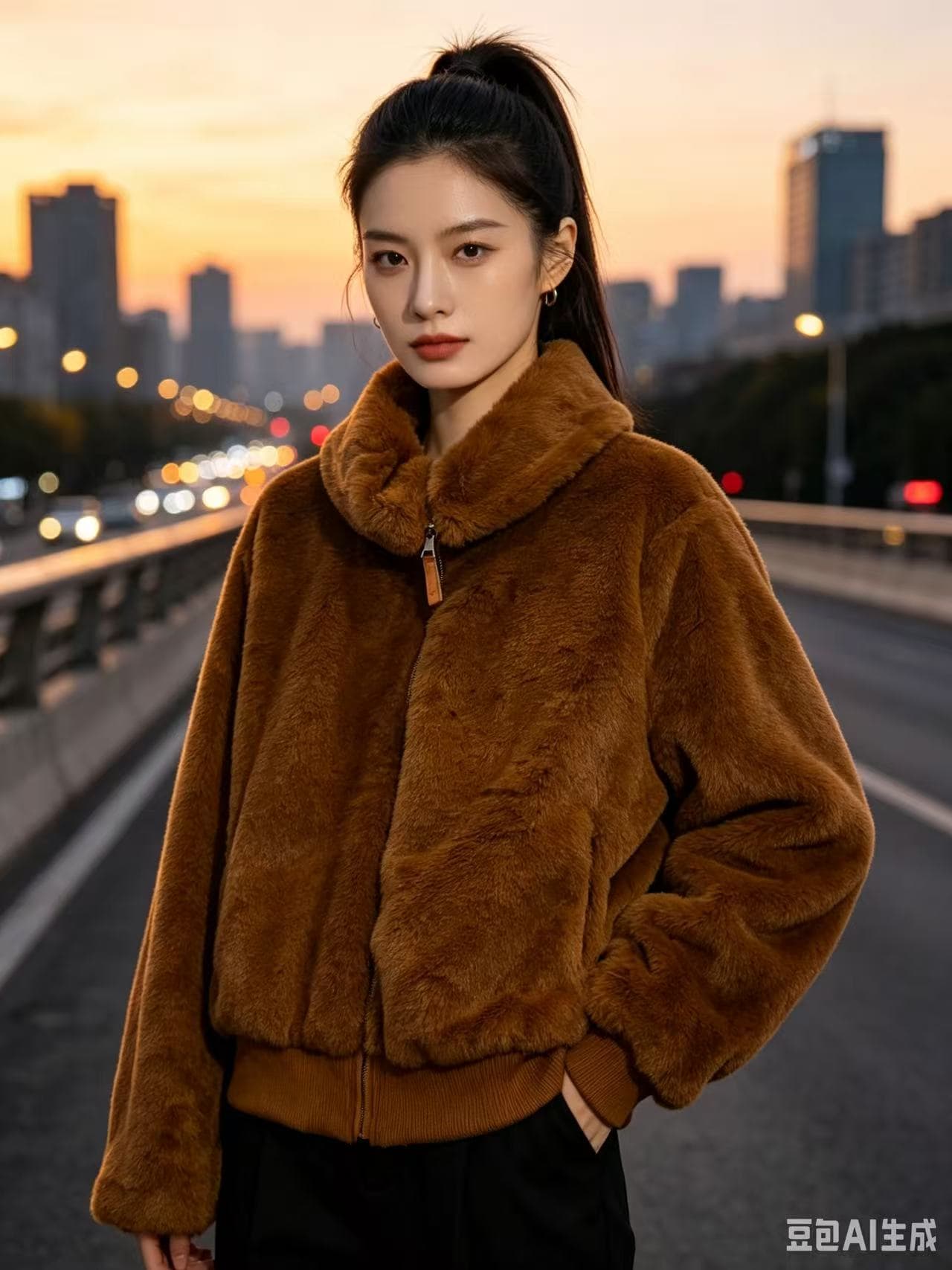 산책 눈 섬 더블 지퍼 폴로 칼라 모방 fall 털 환경 보호 모피 여성 코트 상세 이미지 2