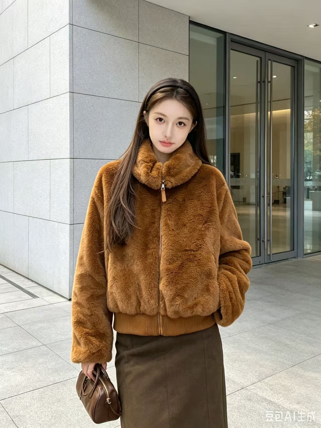 산책 눈 섬 더블 지퍼 폴로 칼라 모방 fall 털 환경 보호 모피 여성 코트 상세 이미지 3