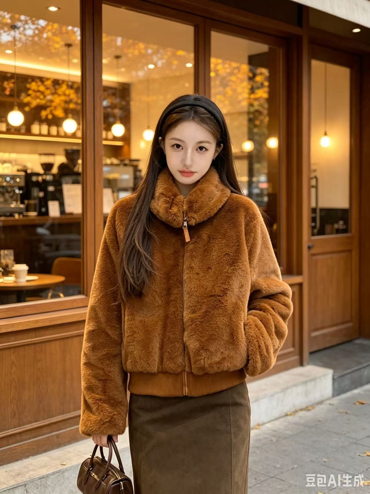 산책 눈 섬 더블 지퍼 폴로 칼라 모방 fall 털 환경 보호 모피 여성 코트 상세 이미지 5