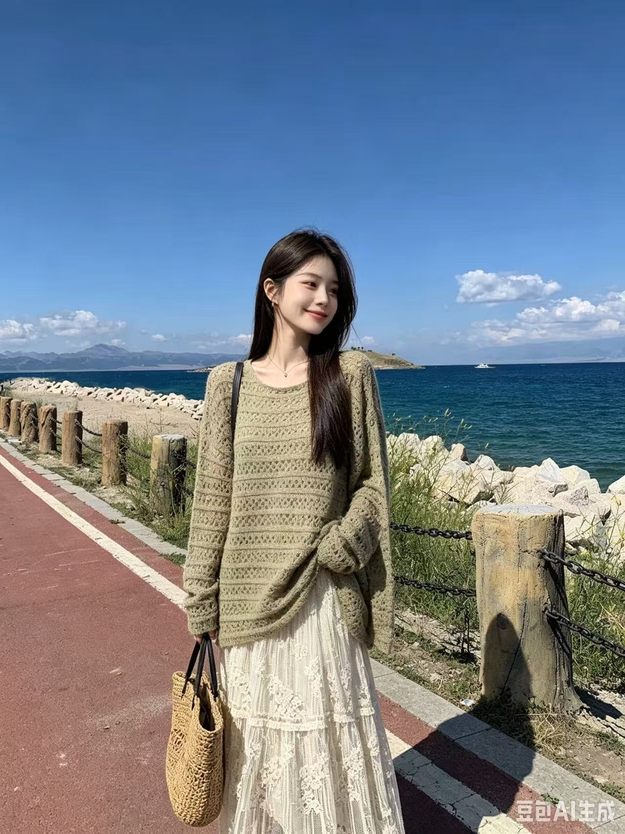 가을 새로운 라운드 넥 홀로우 아웃 루즈핏 풀오버 니트 스웨터 여성 코트