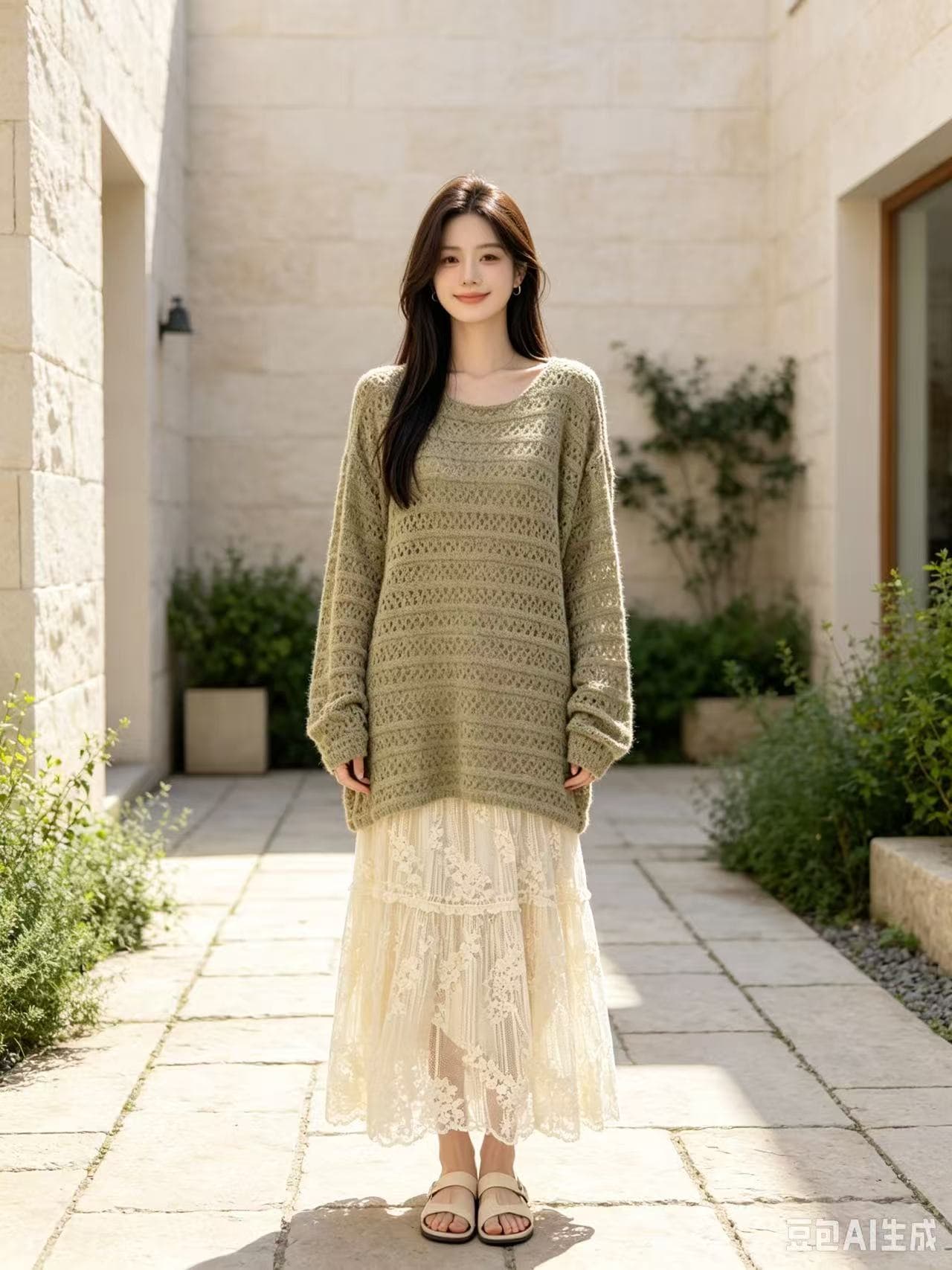 가을 새로운 라운드 넥 홀로우 아웃 루즈핏 풀오버 니트 스웨터 여성 코트 상세 이미지 3