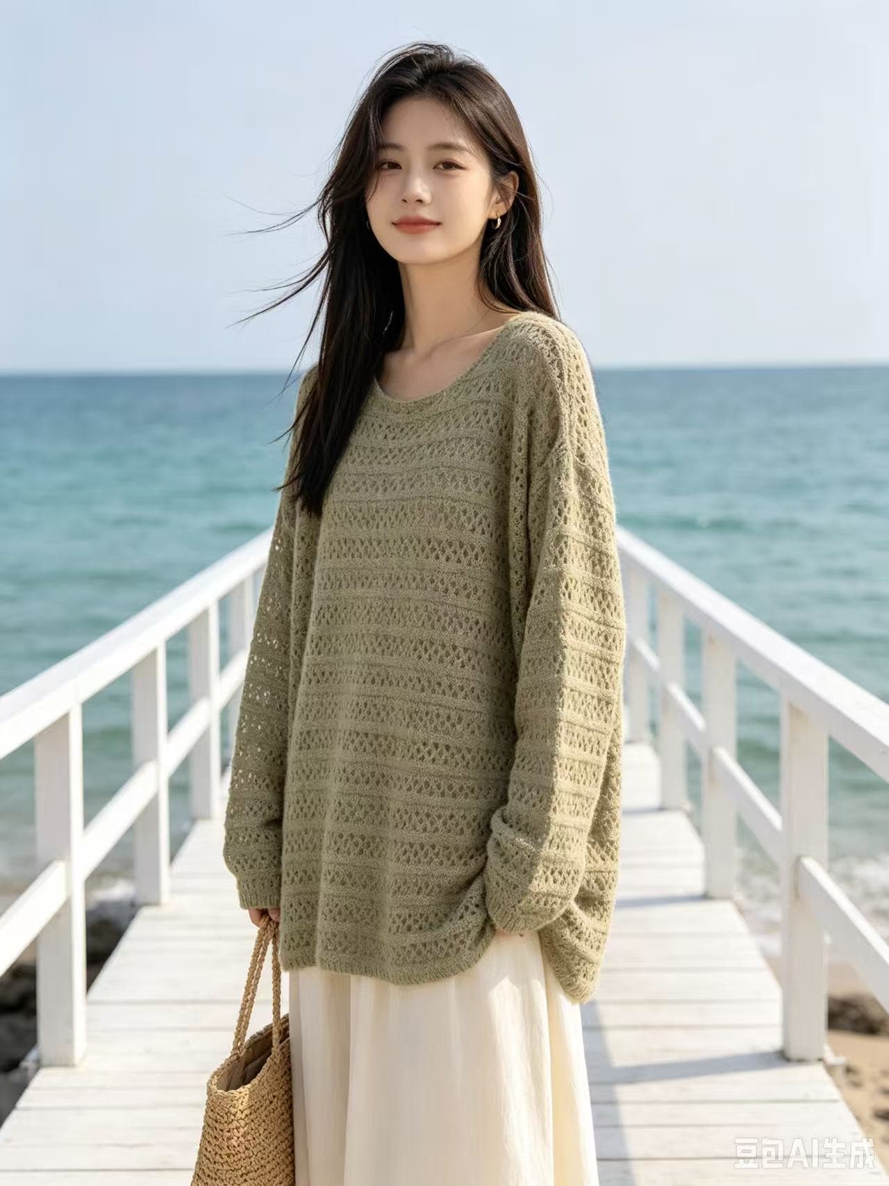 가을 새로운 라운드 넥 홀로우 아웃 루즈핏 풀오버 니트 스웨터 여성 코트 상세 이미지 7