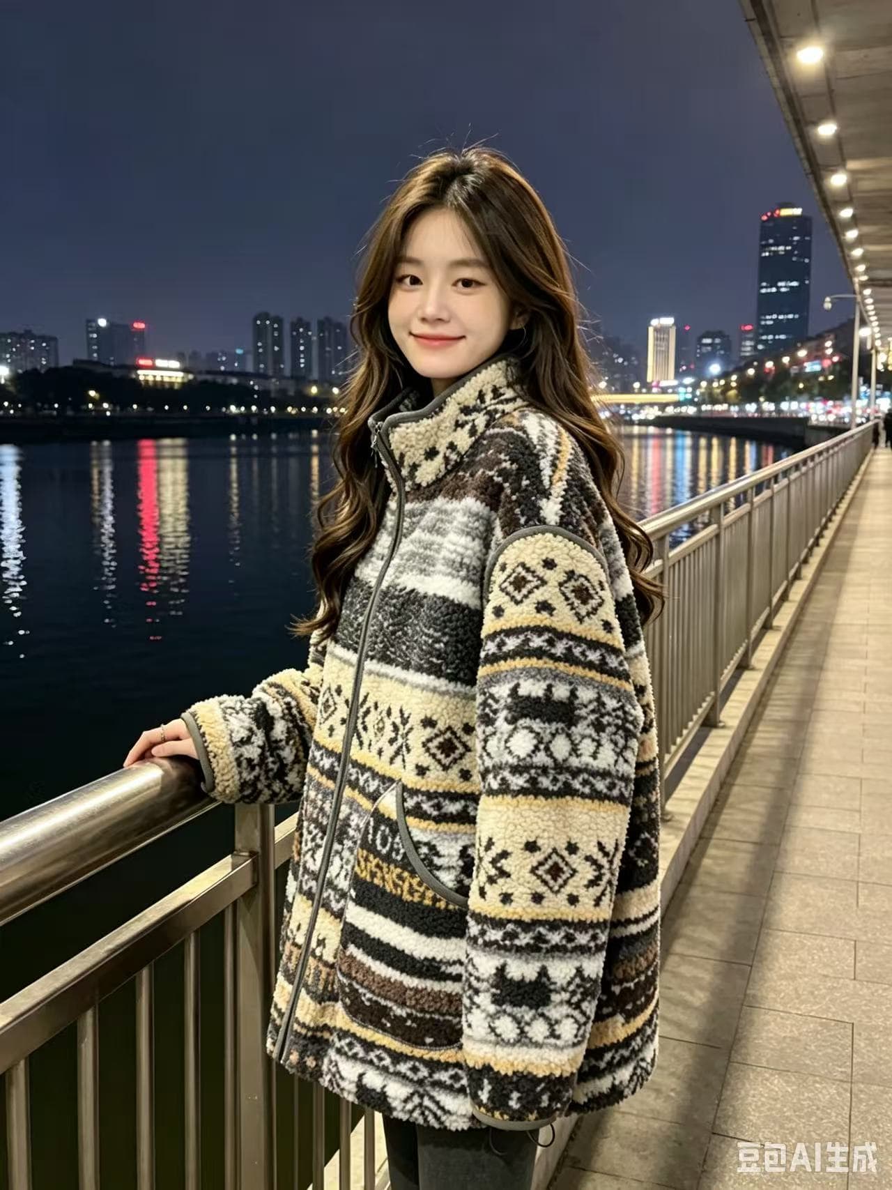 공정한 섬 편지 과립 양털 오스트리아 과립 플러시 스탠드 칼라 두꺼운 재킷 상세 이미지 2