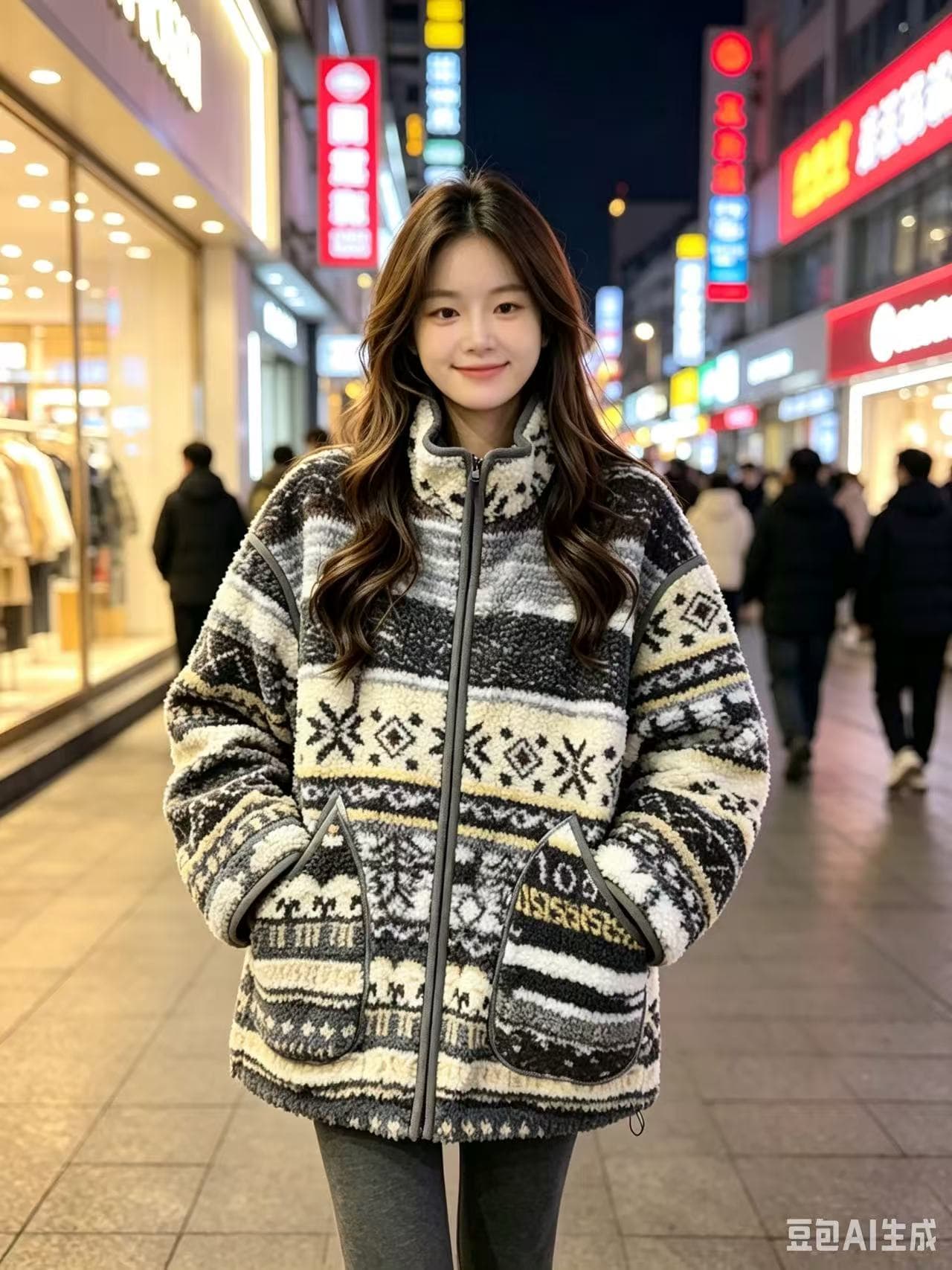 공정한 섬 편지 과립 양털 오스트리아 과립 플러시 스탠드 칼라 두꺼운 재킷 상세 이미지 6