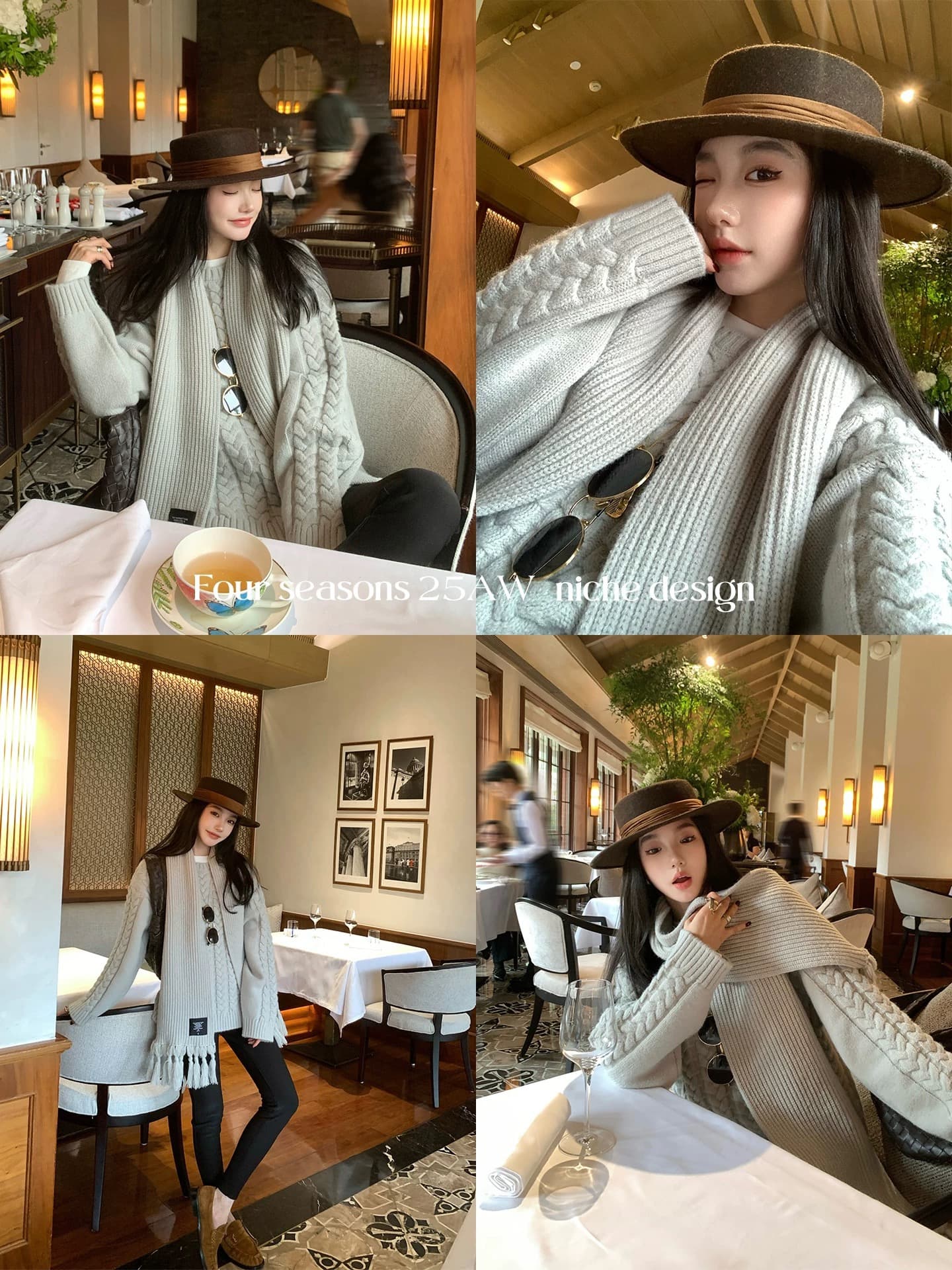 북유럽 느긋한 suit 트위스트 벚꽃 셔츠 루즈핏 가을 어깨 스웨터 분위기 가을 겨울 재킷 스카프 이미지 4