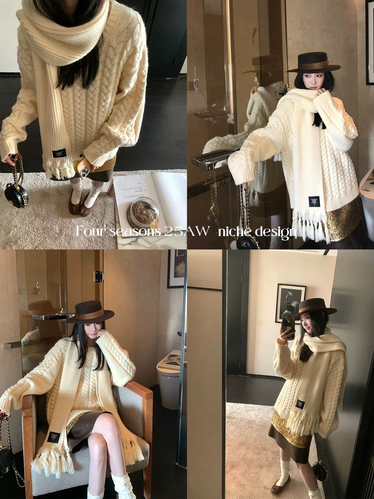 북유럽 느긋한 suit 트위스트 벚꽃 셔츠 루즈핏 가을 어깨 스웨터 분위기 가을 겨울 재킷 스카프 이미지 3