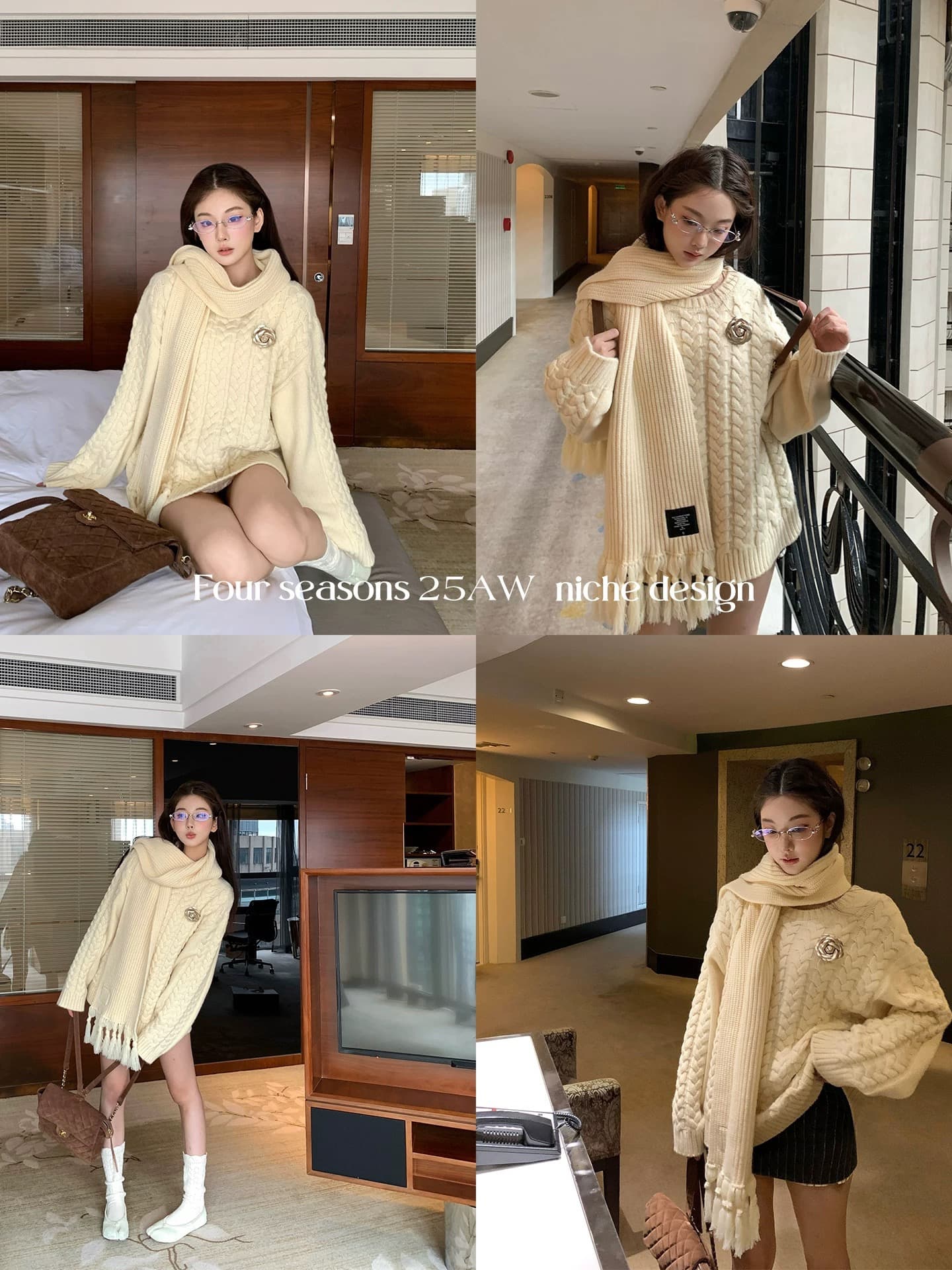 북유럽 느긋한 suit 트위스트 벚꽃 셔츠 루즈핏 가을 어깨 스웨터 분위기 가을 겨울 재킷 스카프 이미지 2