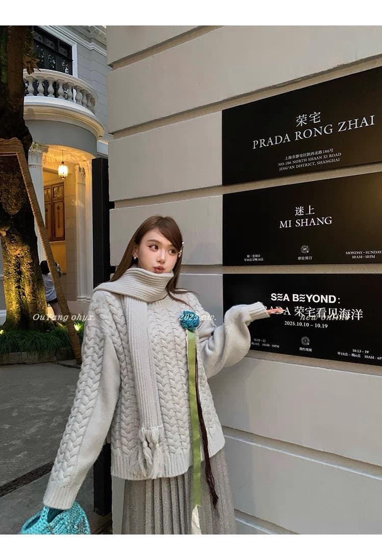 북유럽 느긋한 suit 트위스트 벚꽃 셔츠 루즈핏 가을 어깨 스웨터 분위기 가을 겨울 재킷 스카프 상세 이미지 5