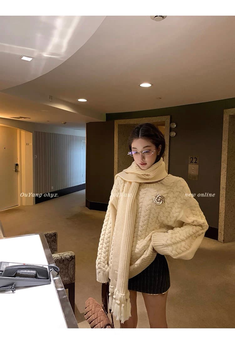 북유럽 느긋한 suit 트위스트 벚꽃 셔츠 루즈핏 가을 어깨 스웨터 분위기 가을 겨울 재킷 스카프 상세 이미지 10