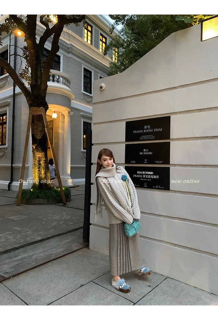 북유럽 느긋한 suit 트위스트 벚꽃 셔츠 루즈핏 가을 어깨 스웨터 분위기 가을 겨울 재킷 스카프 상세 이미지 11