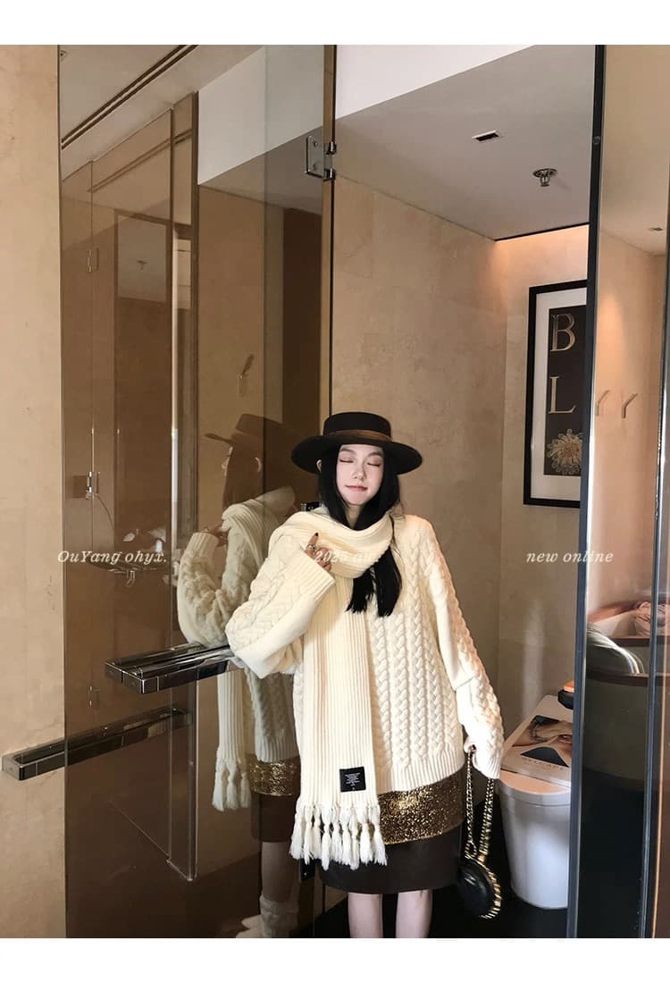 북유럽 느긋한 suit 트위스트 벚꽃 셔츠 루즈핏 가을 어깨 스웨터 분위기 가을 겨울 재킷 스카프 상세 이미지 12