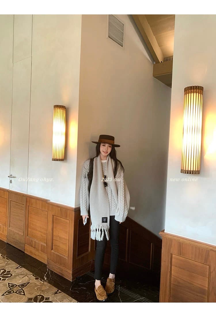 북유럽 느긋한 suit 트위스트 벚꽃 셔츠 루즈핏 가을 어깨 스웨터 분위기 가을 겨울 재킷 스카프 상세 이미지 16
