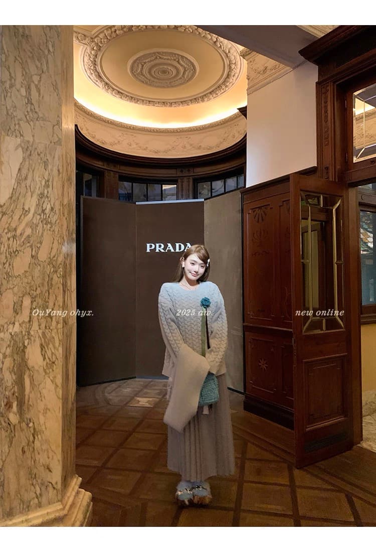 북유럽 느긋한 suit 트위스트 벚꽃 셔츠 루즈핏 가을 어깨 스웨터 분위기 가을 겨울 재킷 스카프 상세 이미지 17