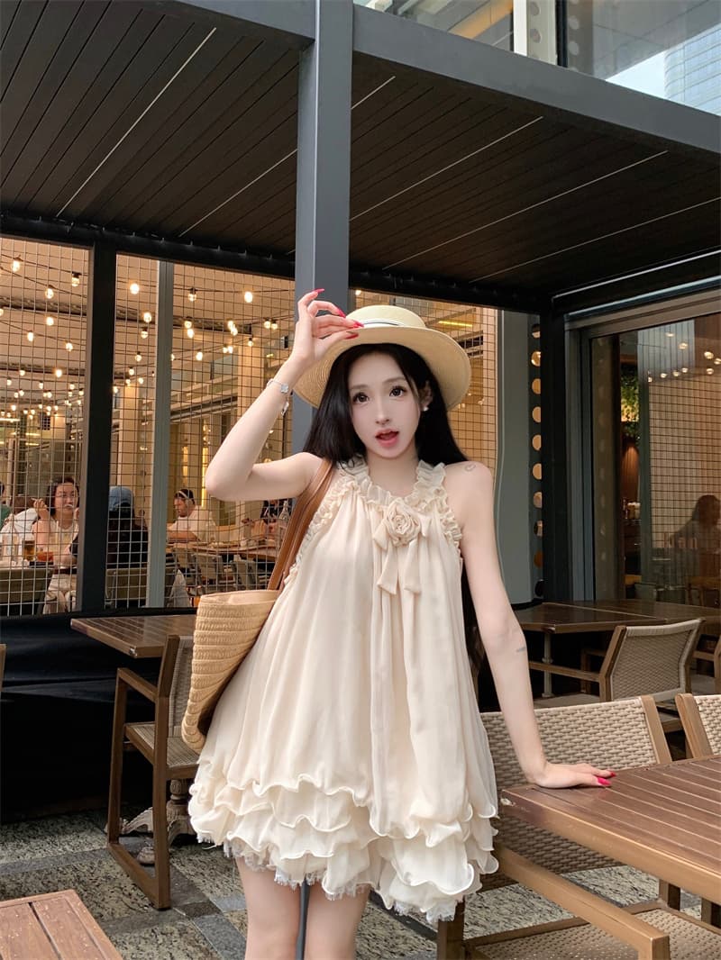 실사 프릴 행침 목 민소매 레이스 레이스 드레스 부유 한 가족 천 금빛 바람 오프숄더 미니 스커트 상세 이미지 9