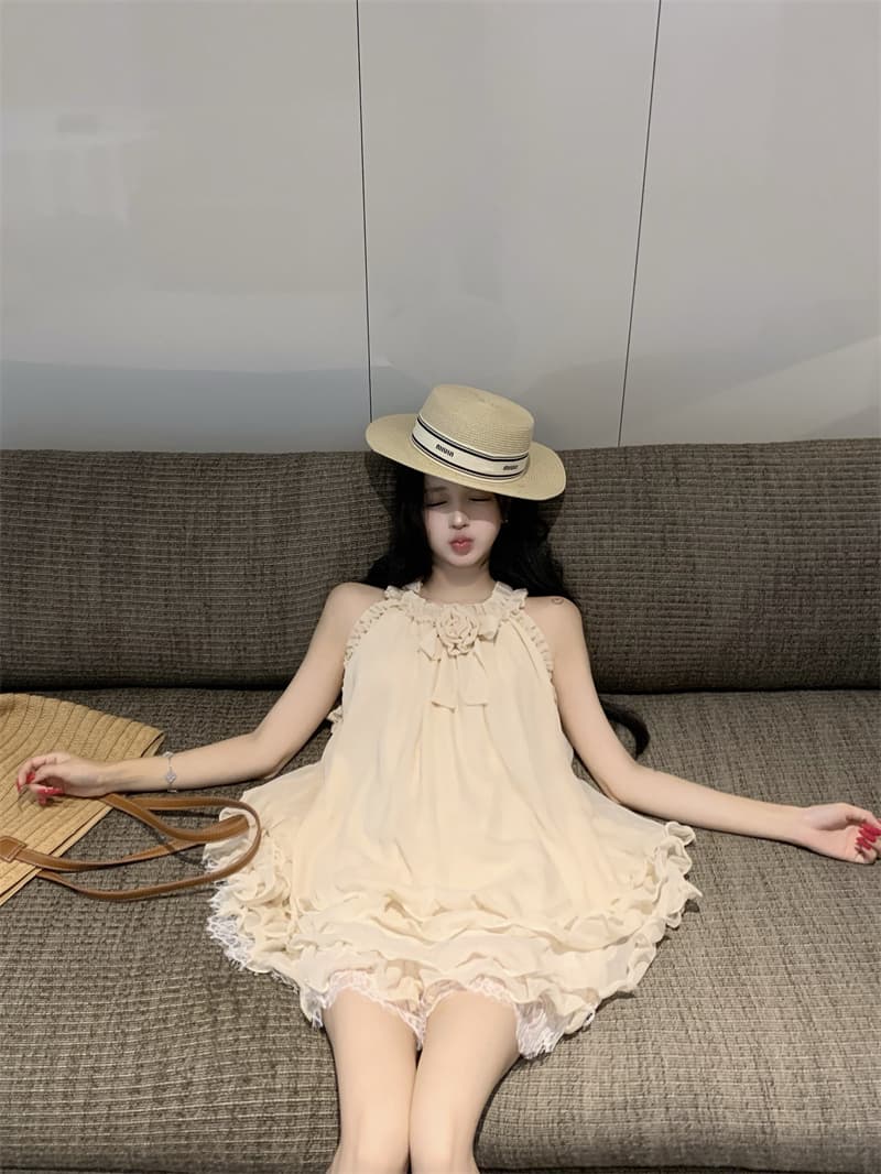 실사 프릴 행침 목 민소매 레이스 레이스 드레스 부유 한 가족 천 금빛 바람 오프숄더 미니 스커트 상세 이미지 10