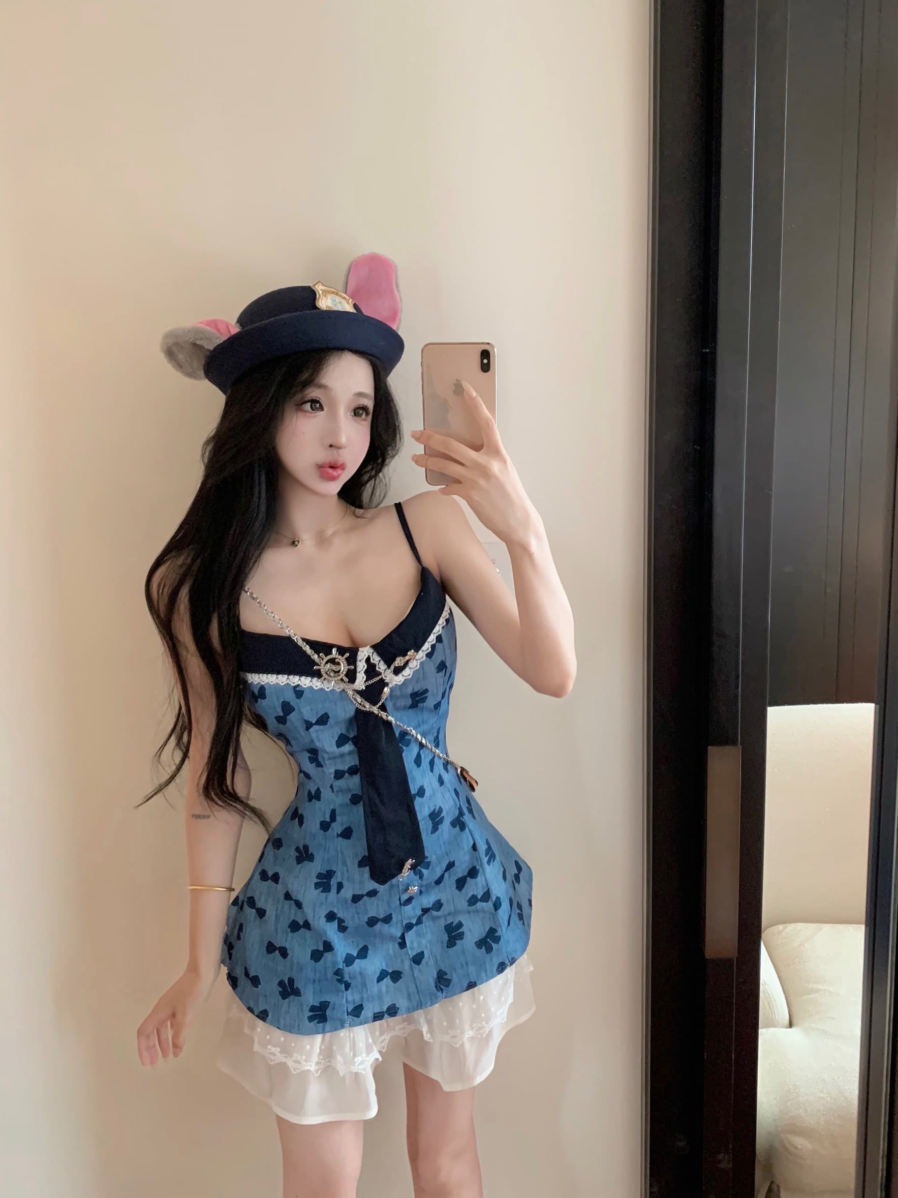 실사 순수한 욕망 바람 달콤함 핫걸 허리 수축 슬림해 보이는 작은 대중 디자인 센스 프린트 슬립 여성 드레스