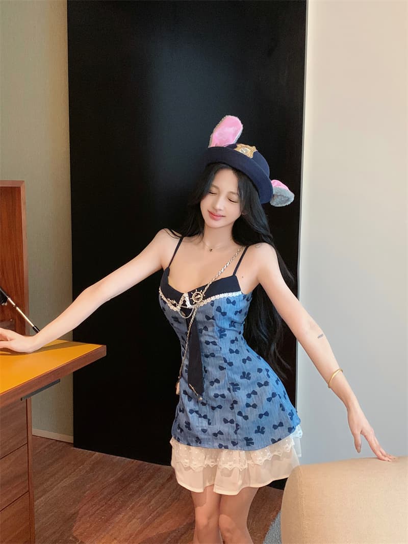 실사 순수한 욕망 바람 달콤함 핫걸 허리 수축 슬림해 보이는 작은 대중 디자인 센스 프린트 슬립 여성 드레스 상세 이미지 5