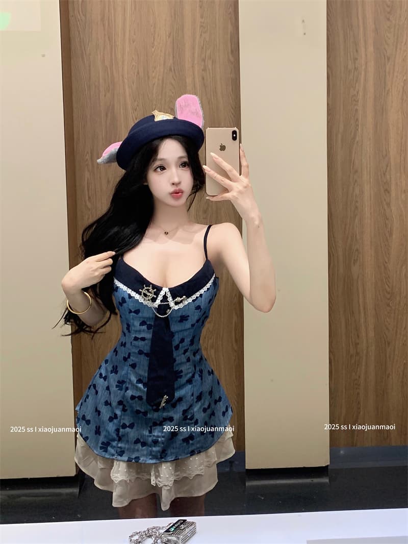 실사 순수한 욕망 바람 달콤함 핫걸 허리 수축 슬림해 보이는 작은 대중 디자인 센스 프린트 슬립 여성 드레스 상세 이미지 10