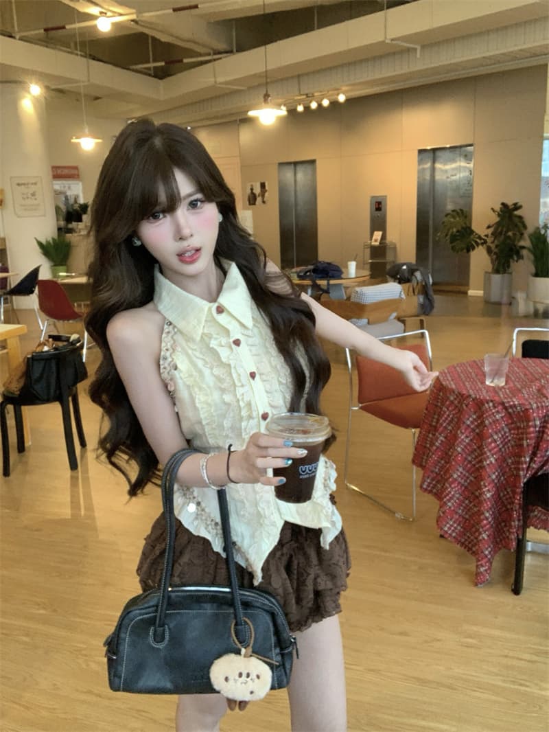 실사 순수한 욕망 핫걸 품격 섹시함 스팽글 민소매 맨위 퍼프 미니 스커트 2025 여름 새로운 세트 상세 이미지 12